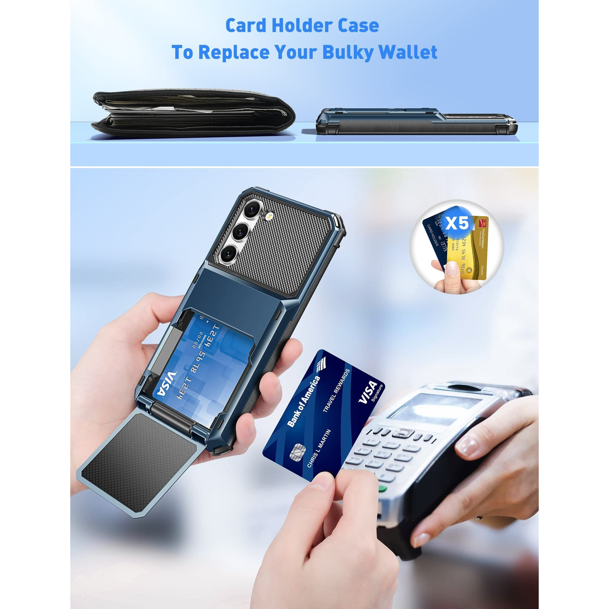 Cooya For Samsung S23 Case Wallet 5 Credit Card Holder Slot Flip Cover Galaxy S23 Wallet Case Back Pocket Dual Layer Protective Hard Shell Tpu Rubber Bumper For Samsung Galaxy S23 6.1 Navy Blue
