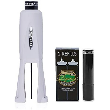 Cork Pops Legacy Wine Bottle Opener With 3 Refill Cartridges, Gray