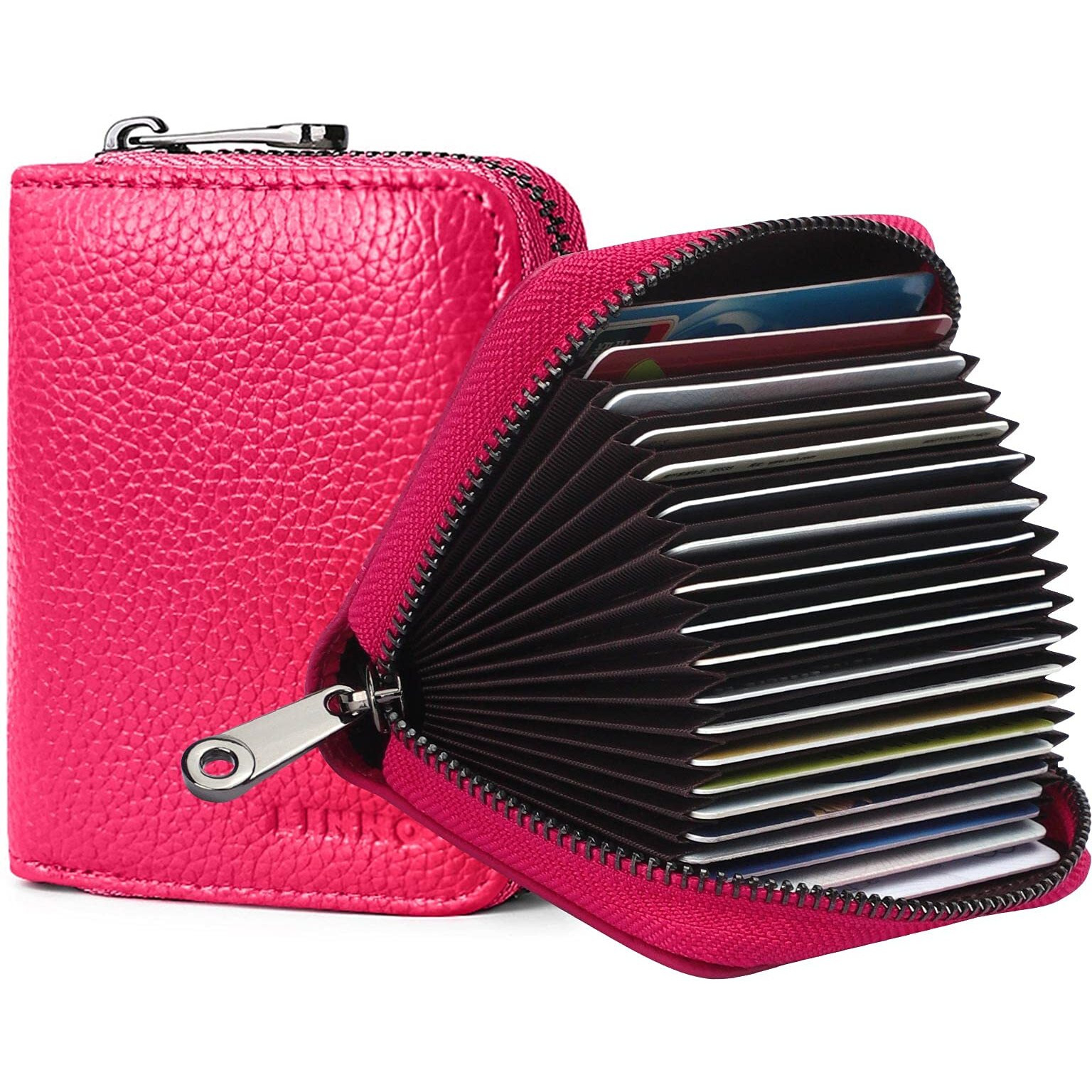 Linno Rfid 20 Slots Credit Card Holder Genuine Leather Small Wallet For Women Or Men With Zipper