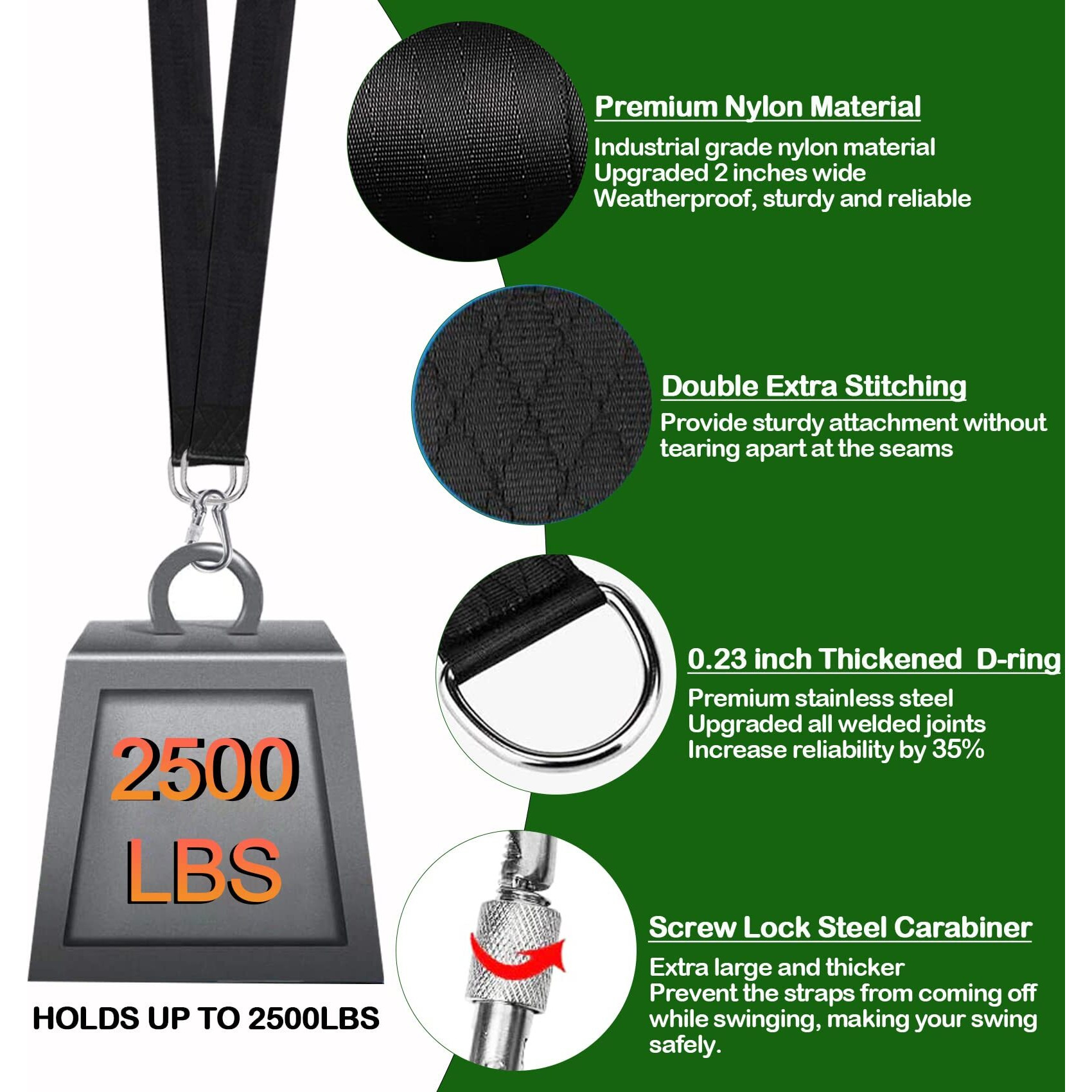 Werfeito Extra Long Tree Swing Straps Holds 2500 Lbs (Set Of 2), 3Ft/10Ft/20Ft/30Ft Tree Swing Hanging Kit With Tree Protector, Heavy Duty Carabiner And Swivel Perfect For Swings & Hammocks (3 Ft)