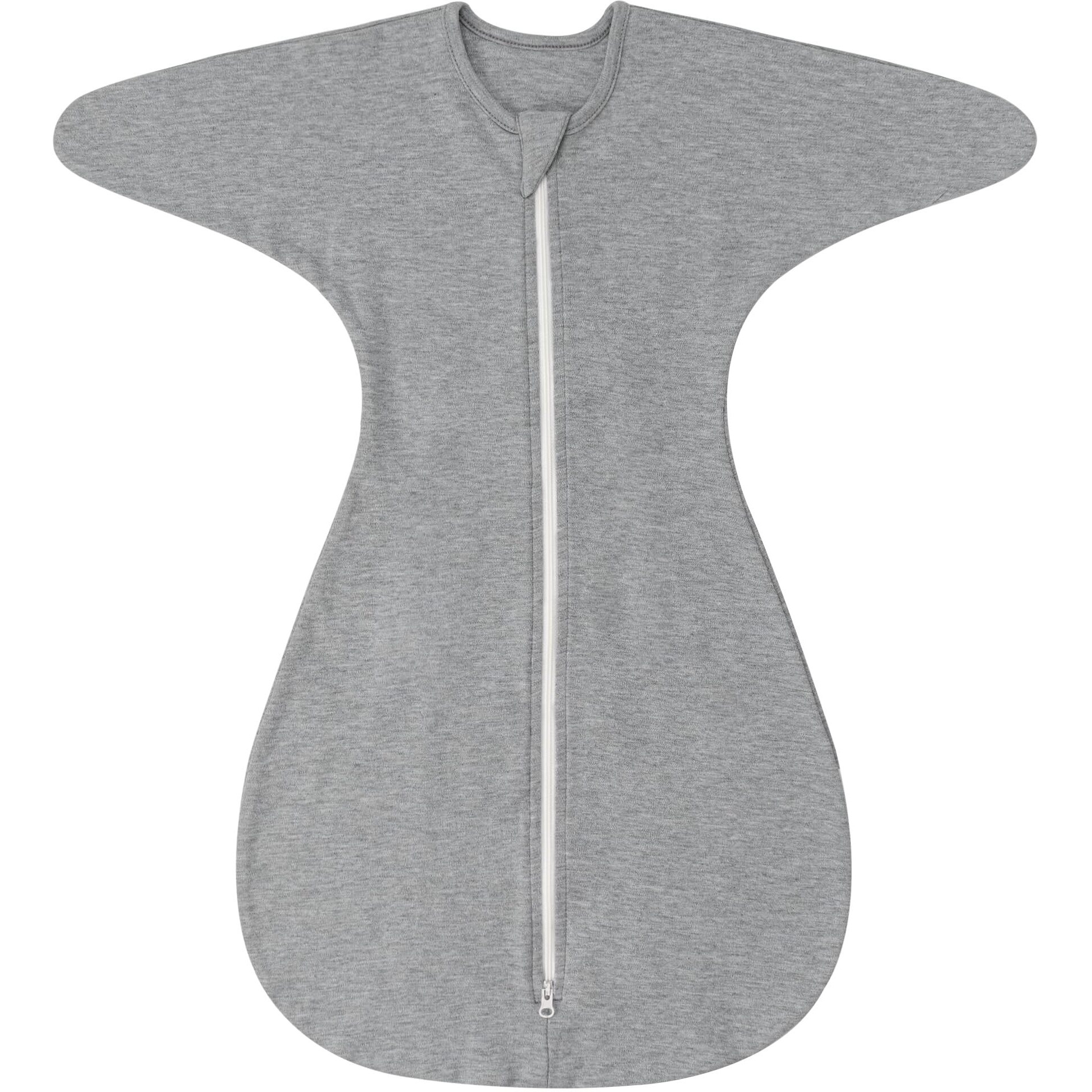 Zigjoy Shark-Fin Transition Swaddle - 1.0 Tog Baby Sleep Sack 3-6 Months Soft Cotton Transitional Baby Wearable Blanket With 2-Way Zipper For All Seasons, Grey, Medium