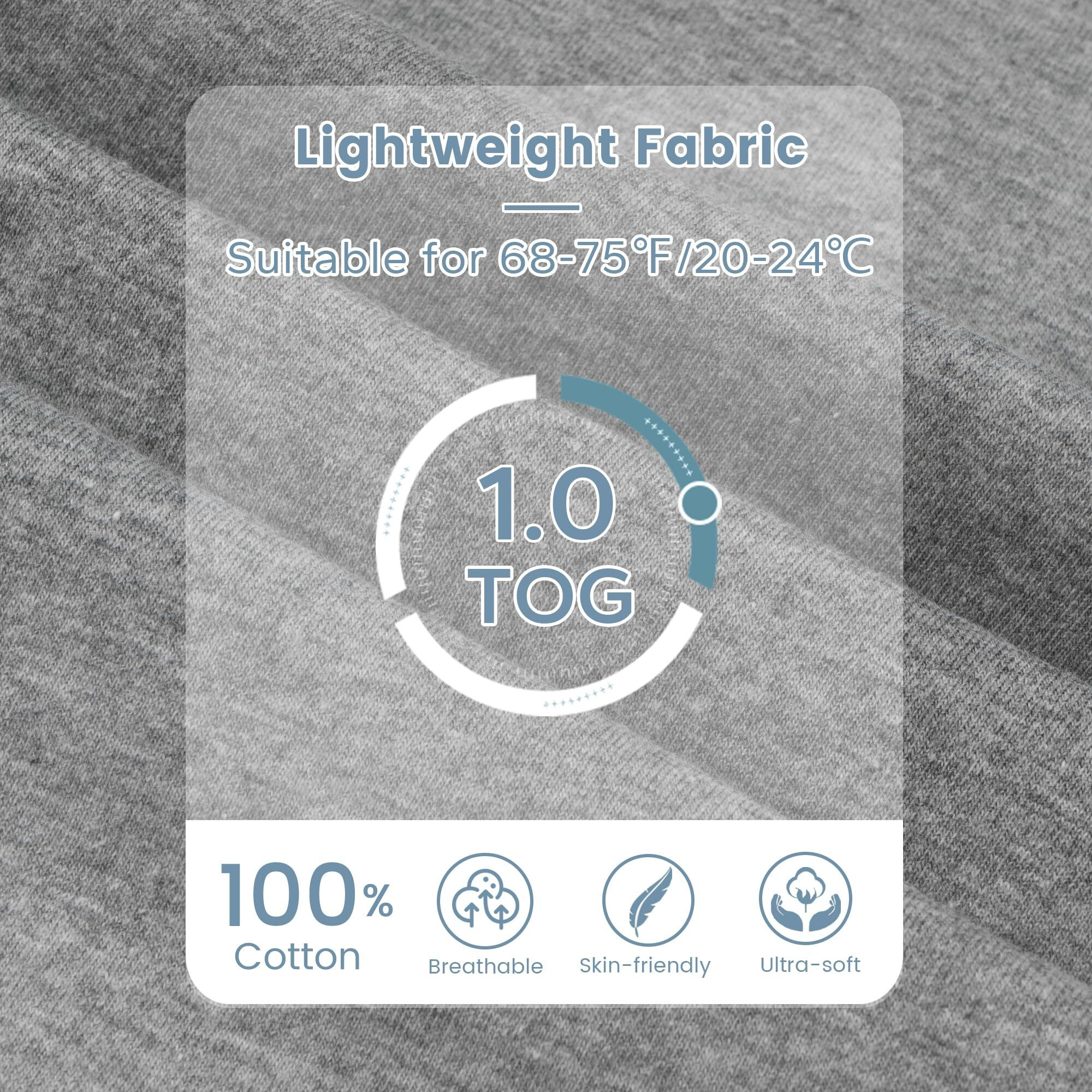 Zigjoy Shark-Fin Transition Swaddle - 1.0 Tog Baby Sleep Sack 3-6 Months Soft Cotton Transitional Baby Wearable Blanket With 2-Way Zipper For All Seasons, Grey, Medium