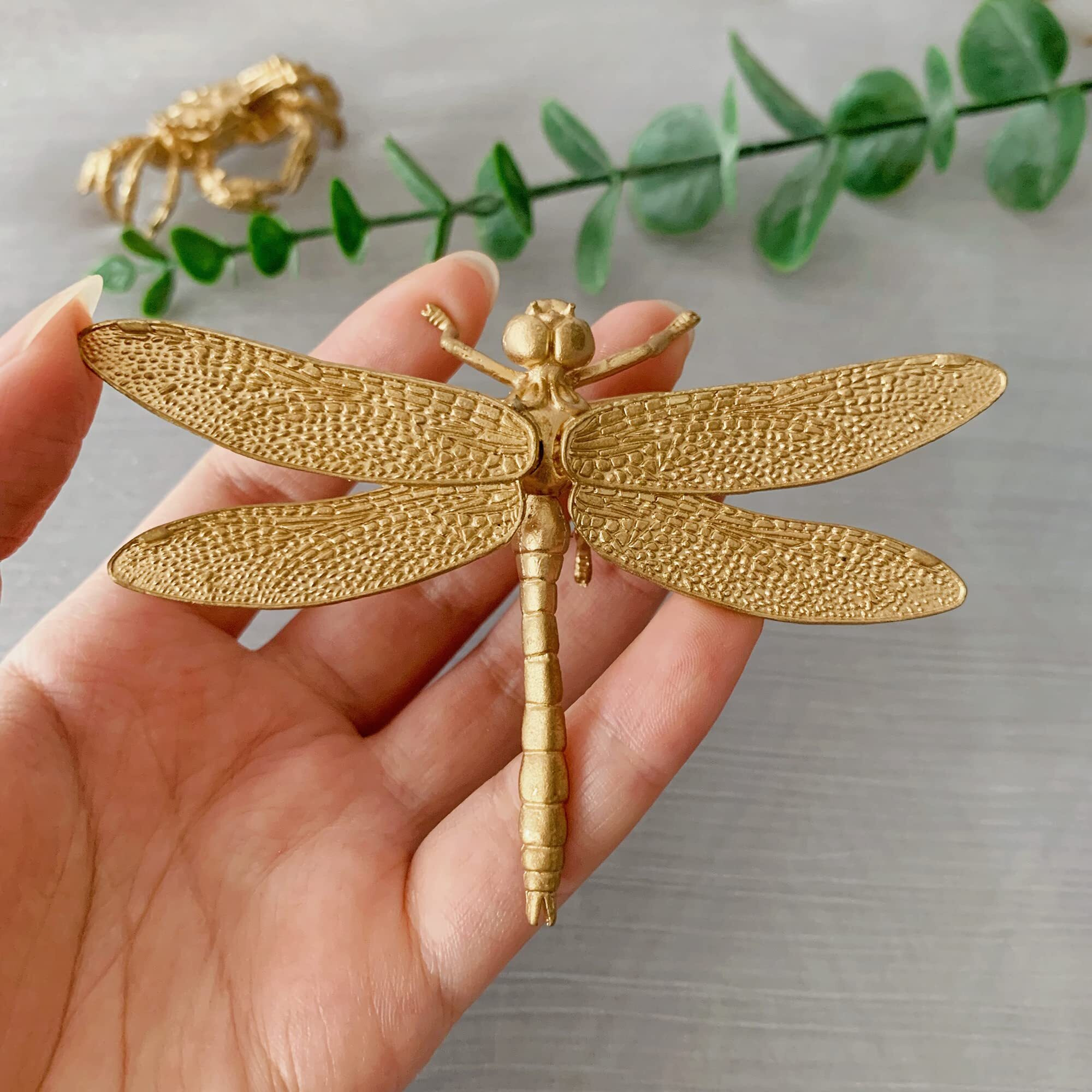 Tricune Gold Dragonfly Sculpture Solid Metal Insect Ornament Mini Insect Figurine For Home Office Garden Desktop Decor (Dragonfly)