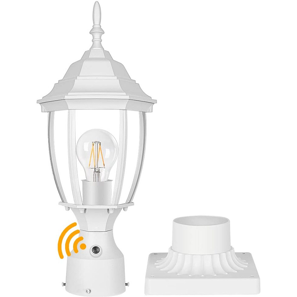 Partphoner Dusk To Dawn Outdoor Post Light With Pier Mount Base, Waterproof Pole Lantern Light Fixture, Exterior Lamp Post Lantern Head With Clear Glass Panels For Garden, Patio, Pathway (6 Inch)