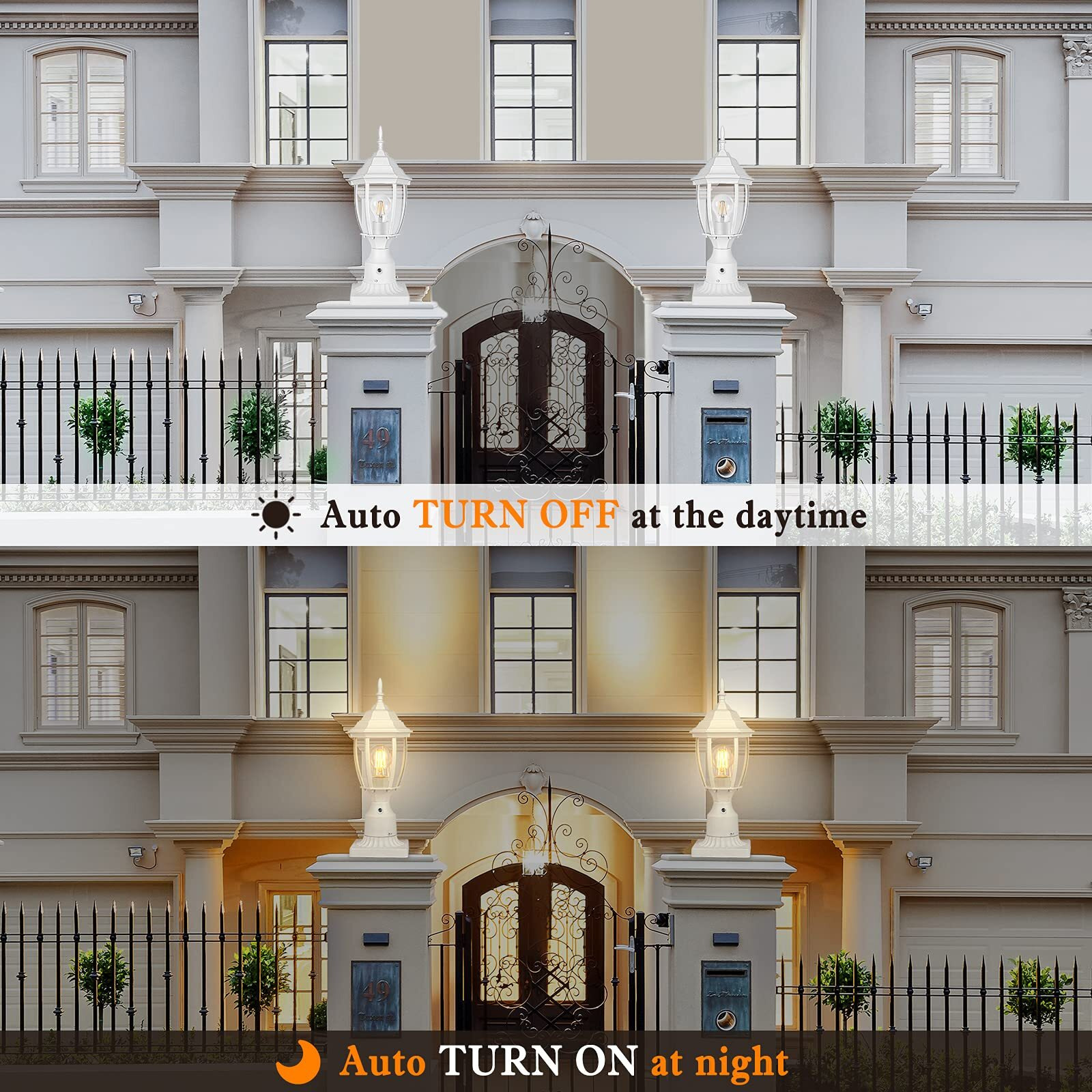 Partphoner Dusk To Dawn Outdoor Post Light With Pier Mount Base, Waterproof Pole Lantern Light Fixture, Exterior Lamp Post Lantern Head With Clear Glass Panels For Garden, Patio, Pathway (6 Inch)