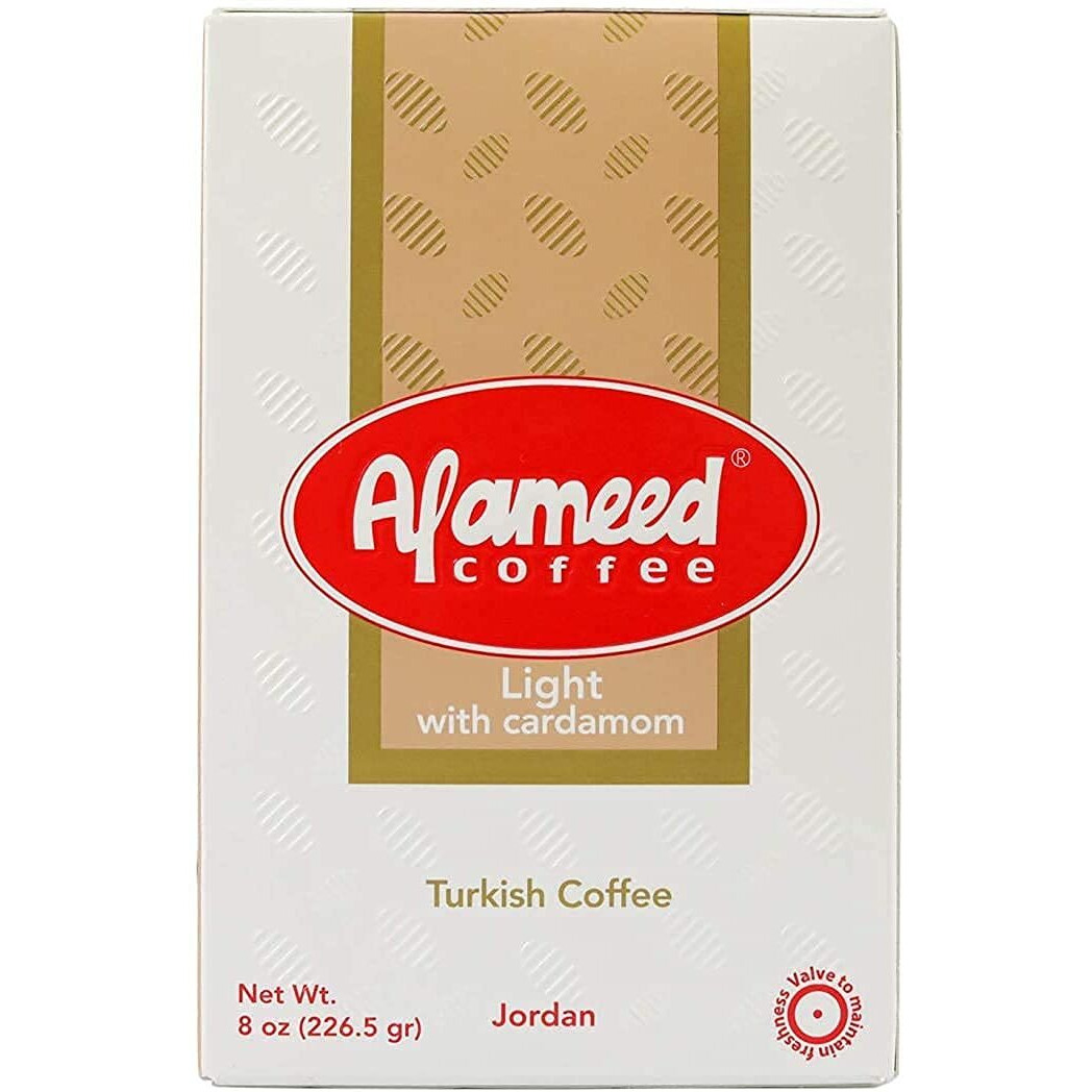 Al Ameed Gourmet Turkish Ground Coffee Light Roast With Cardamom, 100% Authentic Arabica, Fresh & Finely Ground, 8Oz