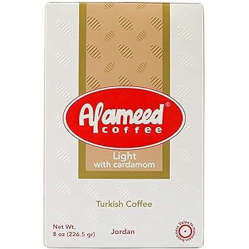 Al Ameed Gourmet Turkish Ground Coffee Light Roast With Cardamom, 100% Authentic Arabica, Fresh & Finely Ground, 8Oz