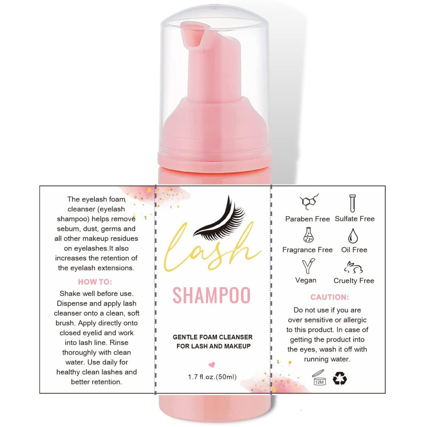 Lash Shampoo Label Stickers For Bottle 50Pcs Eyelash Extensions Bath Wash Labels For Foam Pump Dispenser (4 * 2.4 , White)