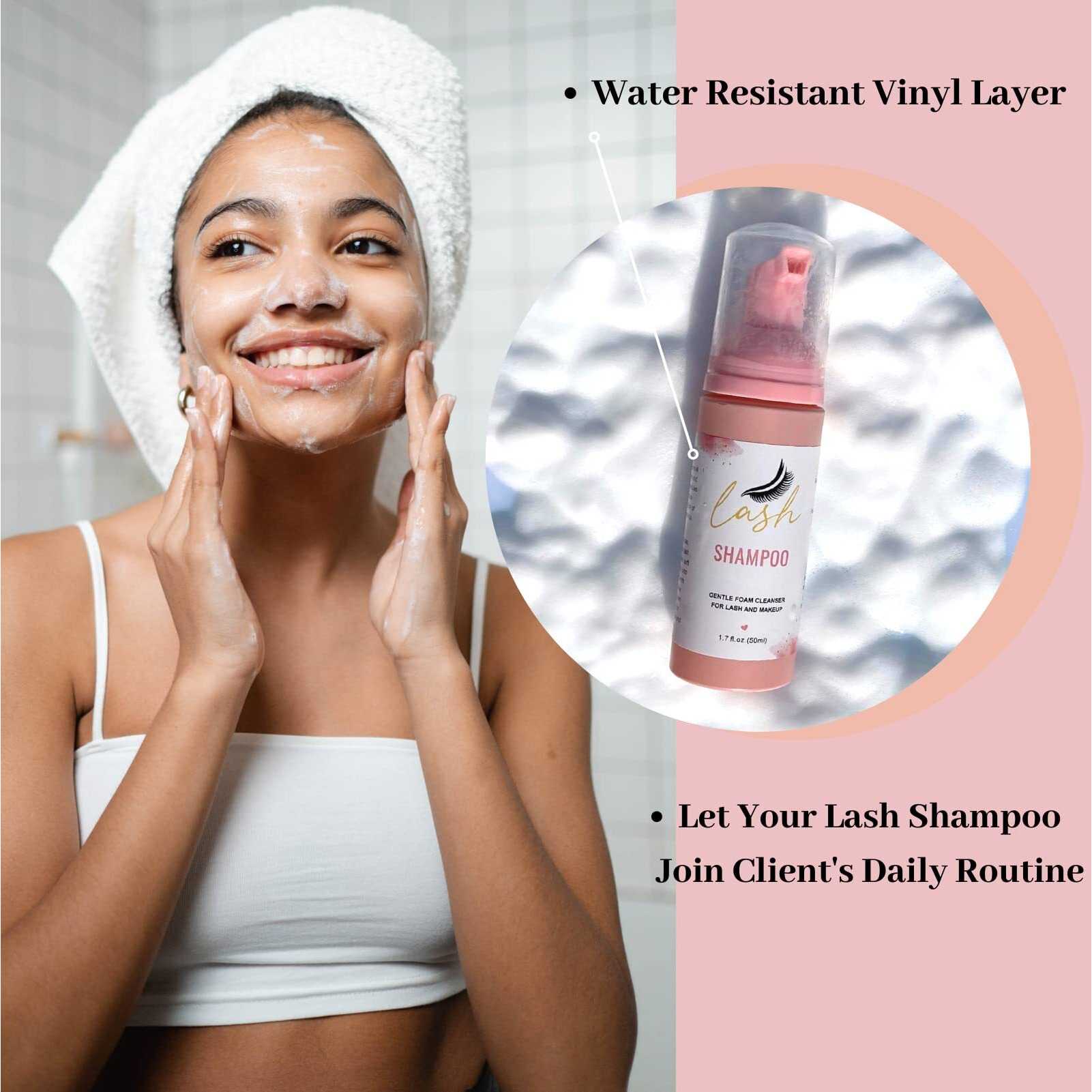 Lash Shampoo Label Stickers For Bottle 50Pcs Eyelash Extensions Bath Wash Labels For Foam Pump Dispenser (4 * 2.4 , White)