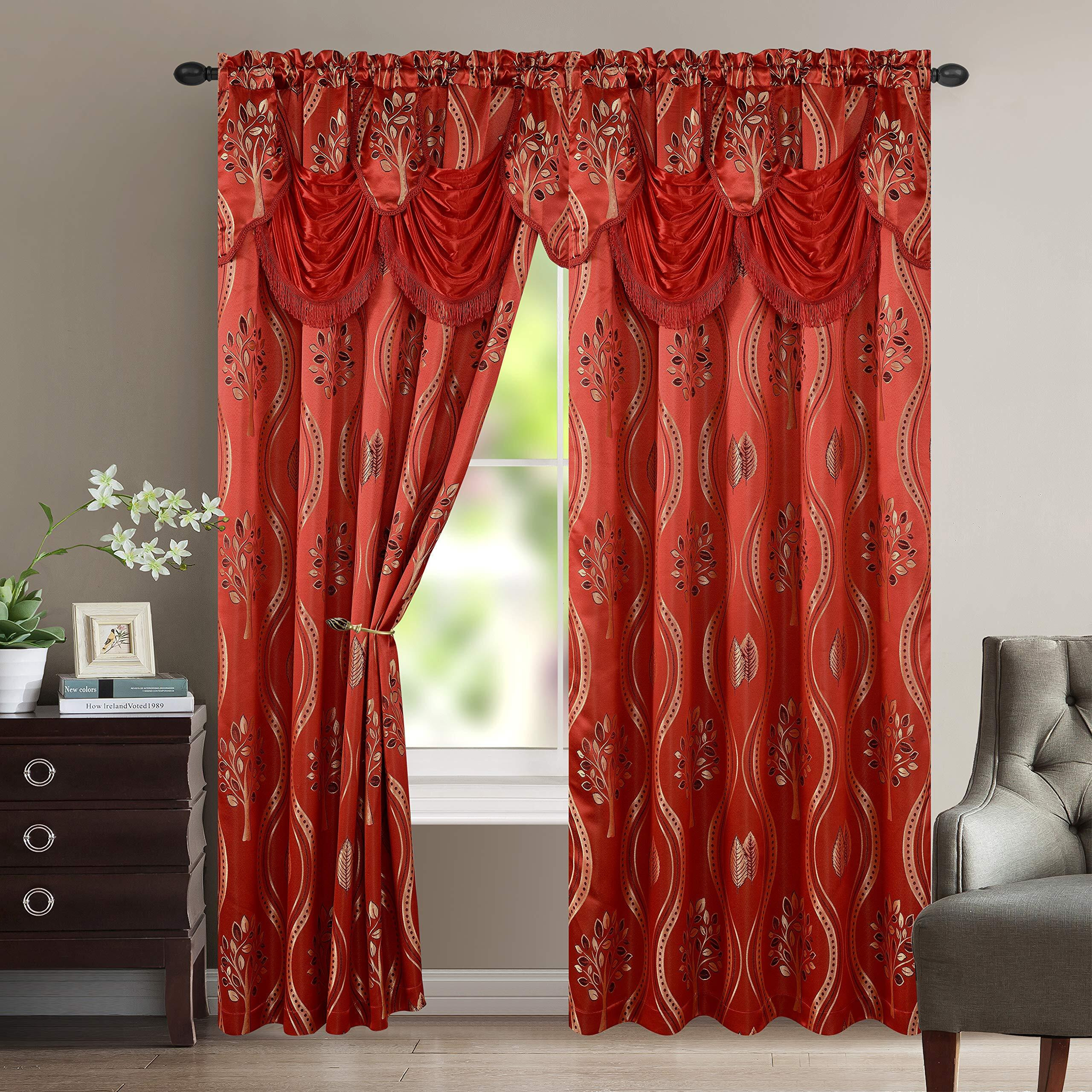 Elegant Comfort Luxurious Beautiful Curtain Panel Set With Attached Valance And Backing 54" X 84 Inch (Set Of 2), Red