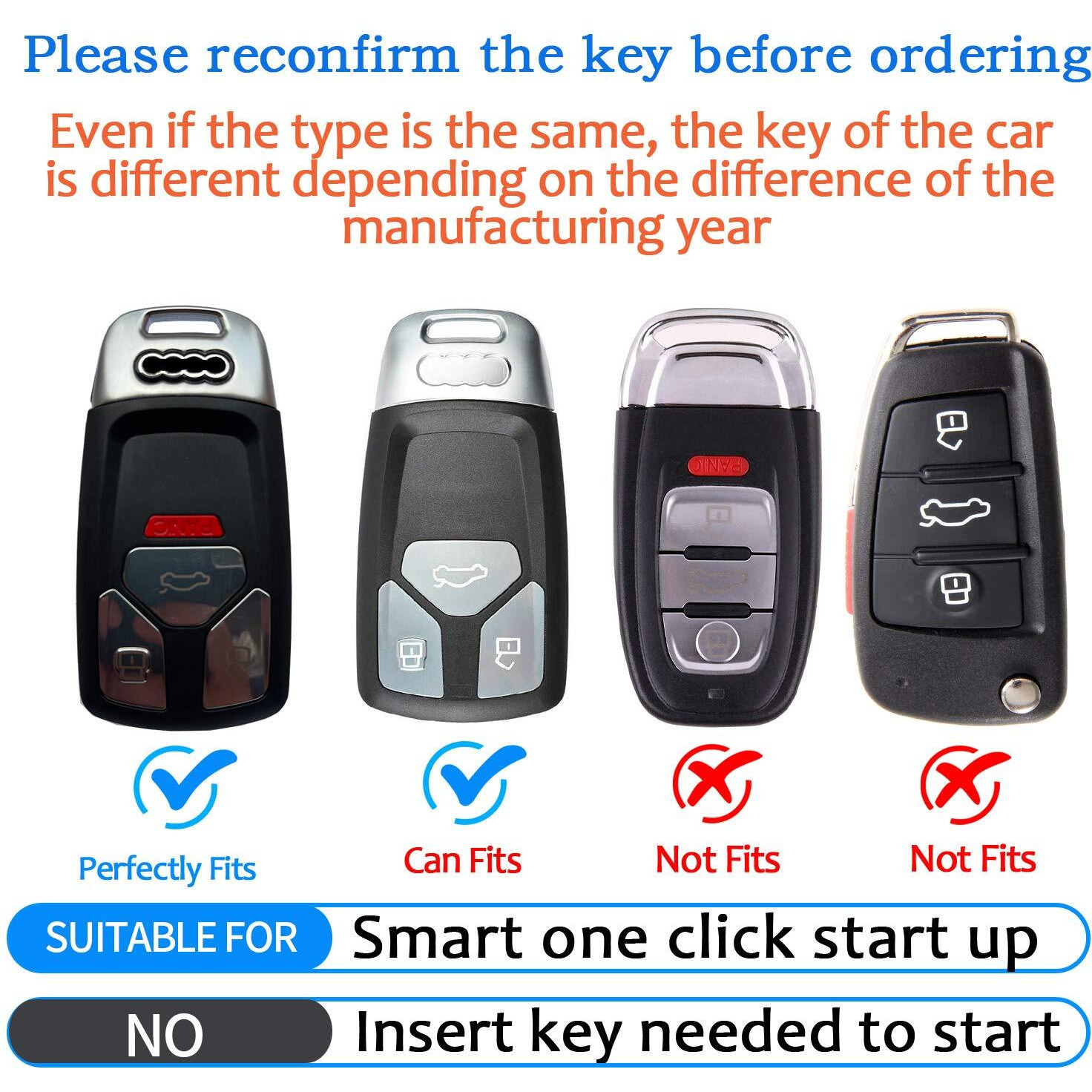 Tukellen For Audi Key Fob Cover Genuine Leather With Keychain,Leather Key Case Protector Compatible Audi A4 Q7 Q5 Tt A3 A6 Sq5 R8 S5 Smart Key-Black (Red Line)