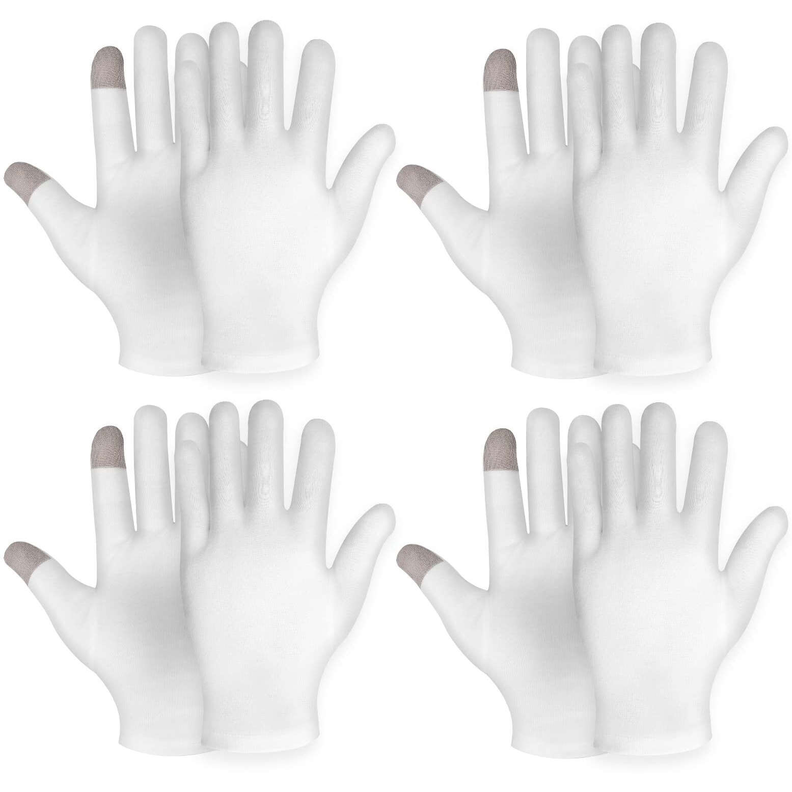 4 Pairs Touch Screen Moisturizing Gloves White Cotton Moisturizing Gloves Overnight Bedtime Heal Eczema Sleeping Lotion Hand Spa Treatment Gloves Repair Rough Cracked Dry Chapped Hands Skin(White)