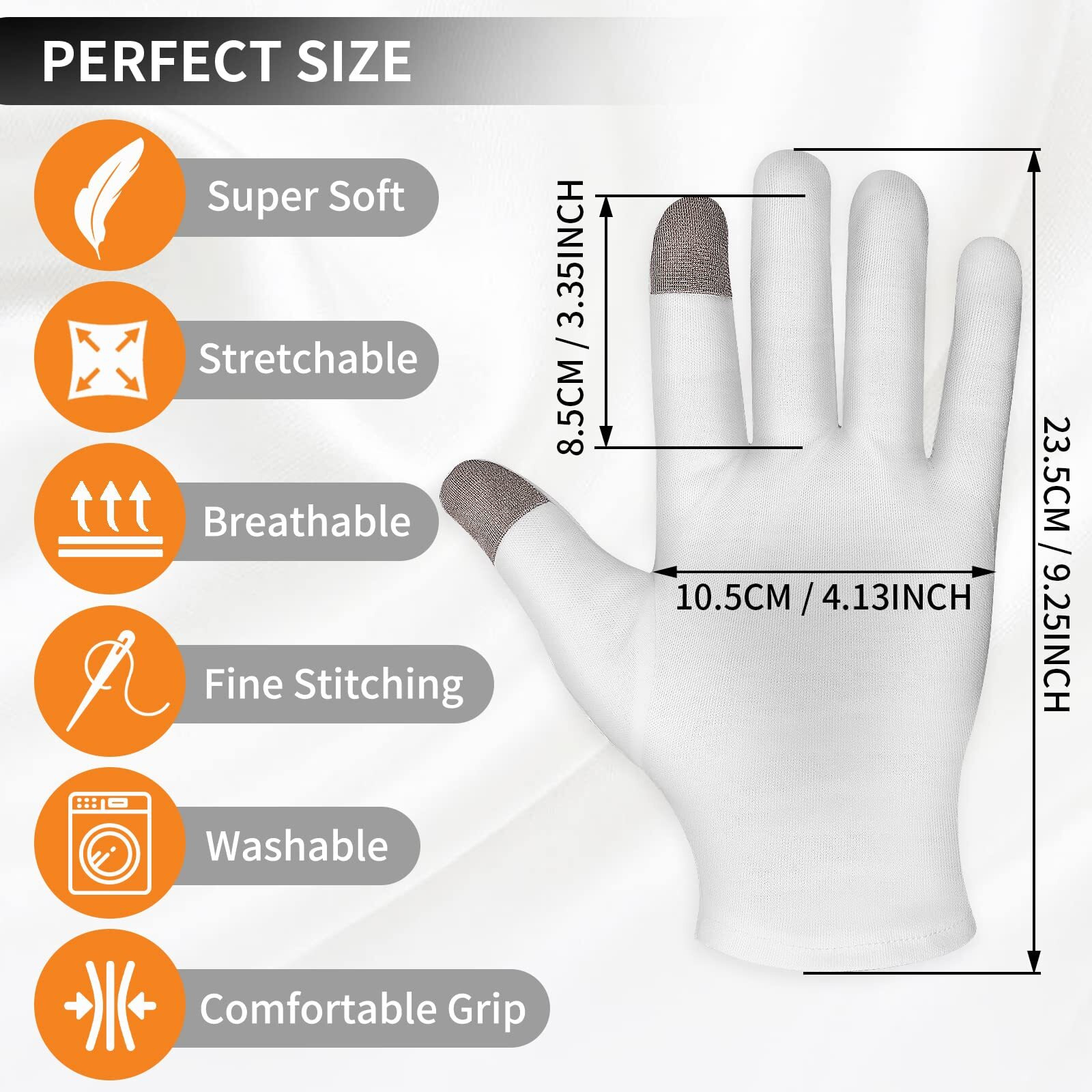 4 Pairs Touch Screen Moisturizing Gloves White Cotton Moisturizing Gloves Overnight Bedtime Heal Eczema Sleeping Lotion Hand Spa Treatment Gloves Repair Rough Cracked Dry Chapped Hands Skin(White)