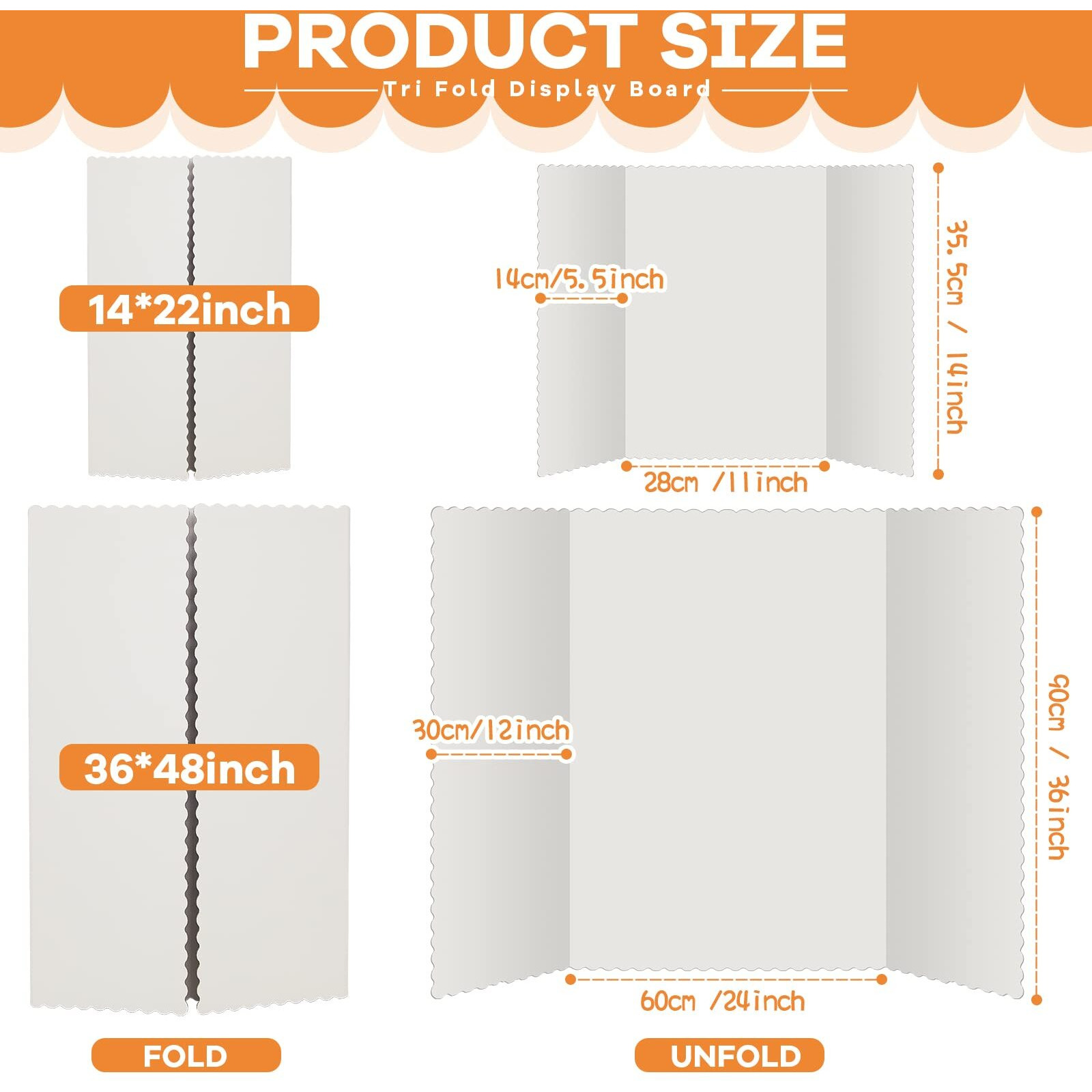 Henoyso 8 Pieces Tri Fold Poster Board Lightweight Fold Presentation Board Science Fair Display Boards(White,14 X 22 Inch)