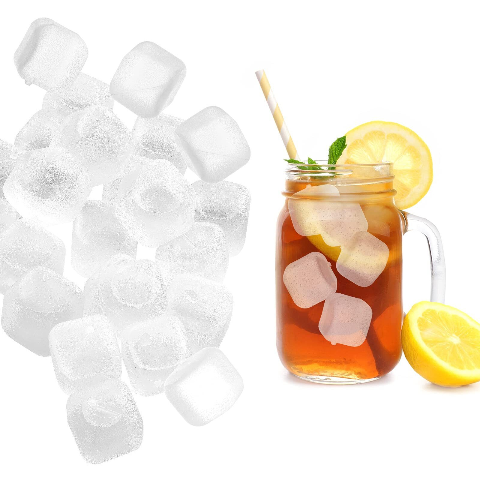 Reusable Ice Cubes For Drinks, 100 Pack Refreezable Plastic Ice Cubes Bpa Free, Chills Drinks Without Diluting, Washable Fake Ice Cubes For Cocktails, Wine, Beer Or Coffee Easy To Use