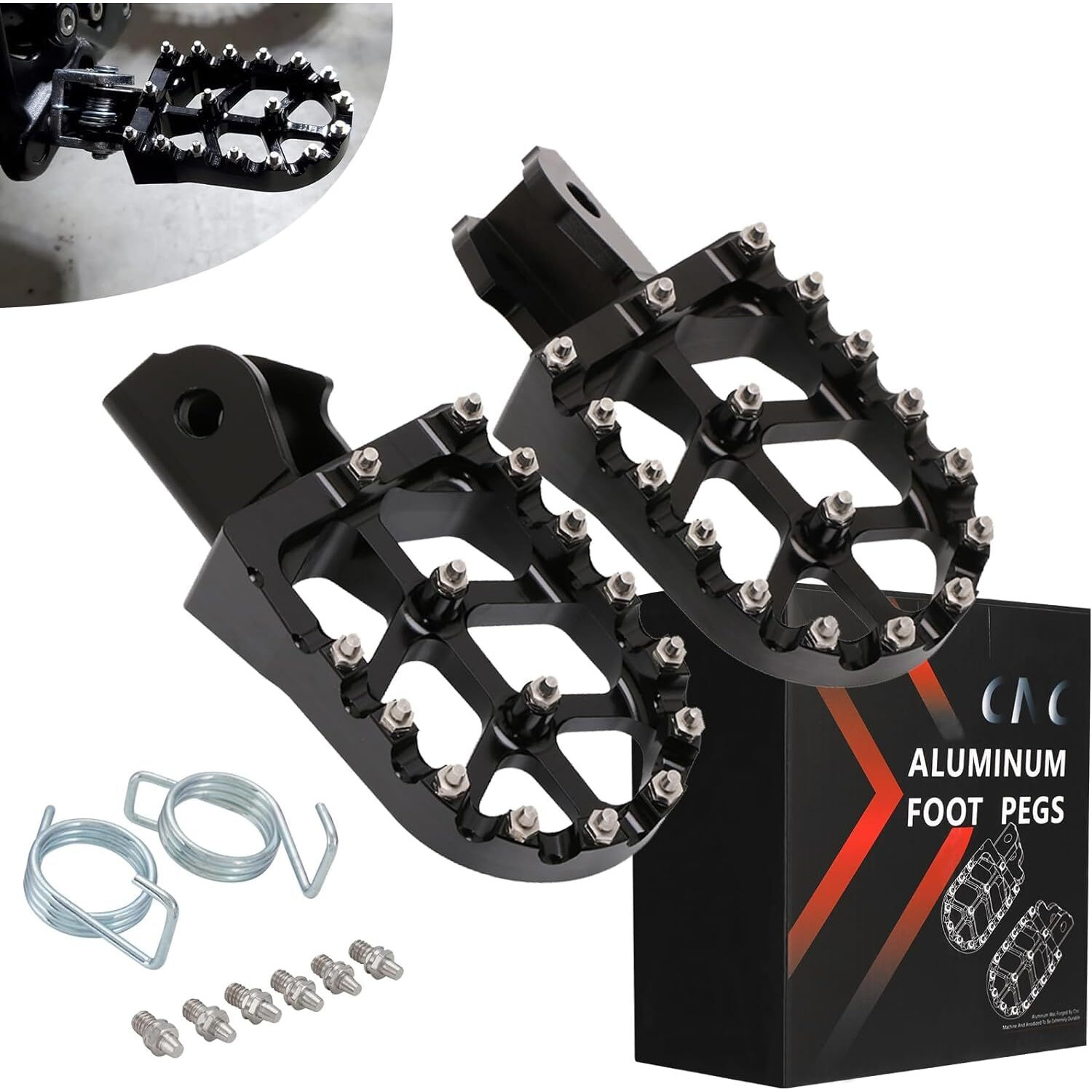 Jfg Racing Dirt Bike Foot Pegs With Springs,7075 Aluminum Cnc Footpegs Pedals Rests For Surron Light Bee X And S/E Ride Pro Ss/Crf150F Crf230F 03-19/X160/X260-Black