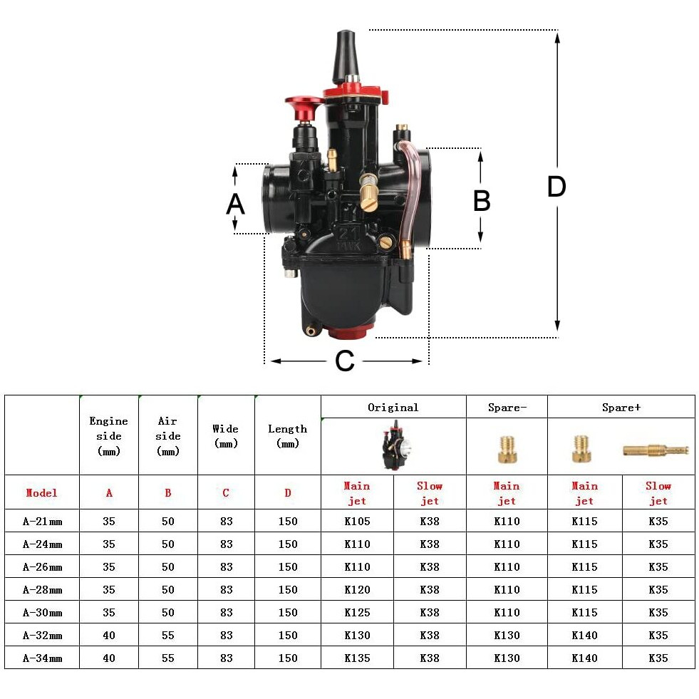 Pwk Carburetor 21 24 26 28 30 32 34Mm Racing Carb Universal 2T 4T Engine Dirt Bike Motocross Motorcycle Scooter Atv Quad (24Mm)
