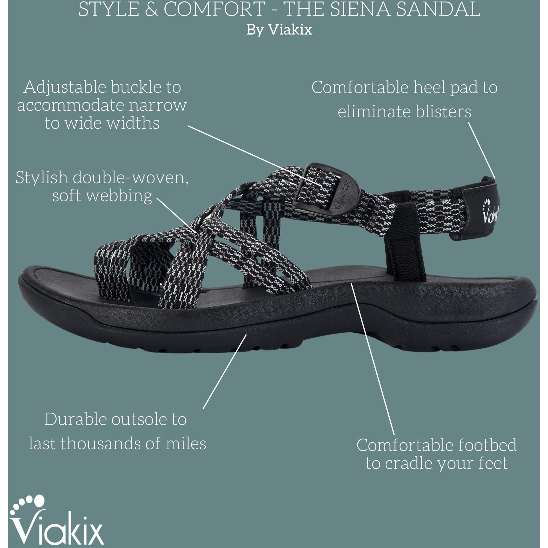 Viakix Womens Walking Sandals Cute Stylish Comfy Athletic Sport Outdoor Hiking Sandal For Trekking Water Wide Width Beach, Black 8