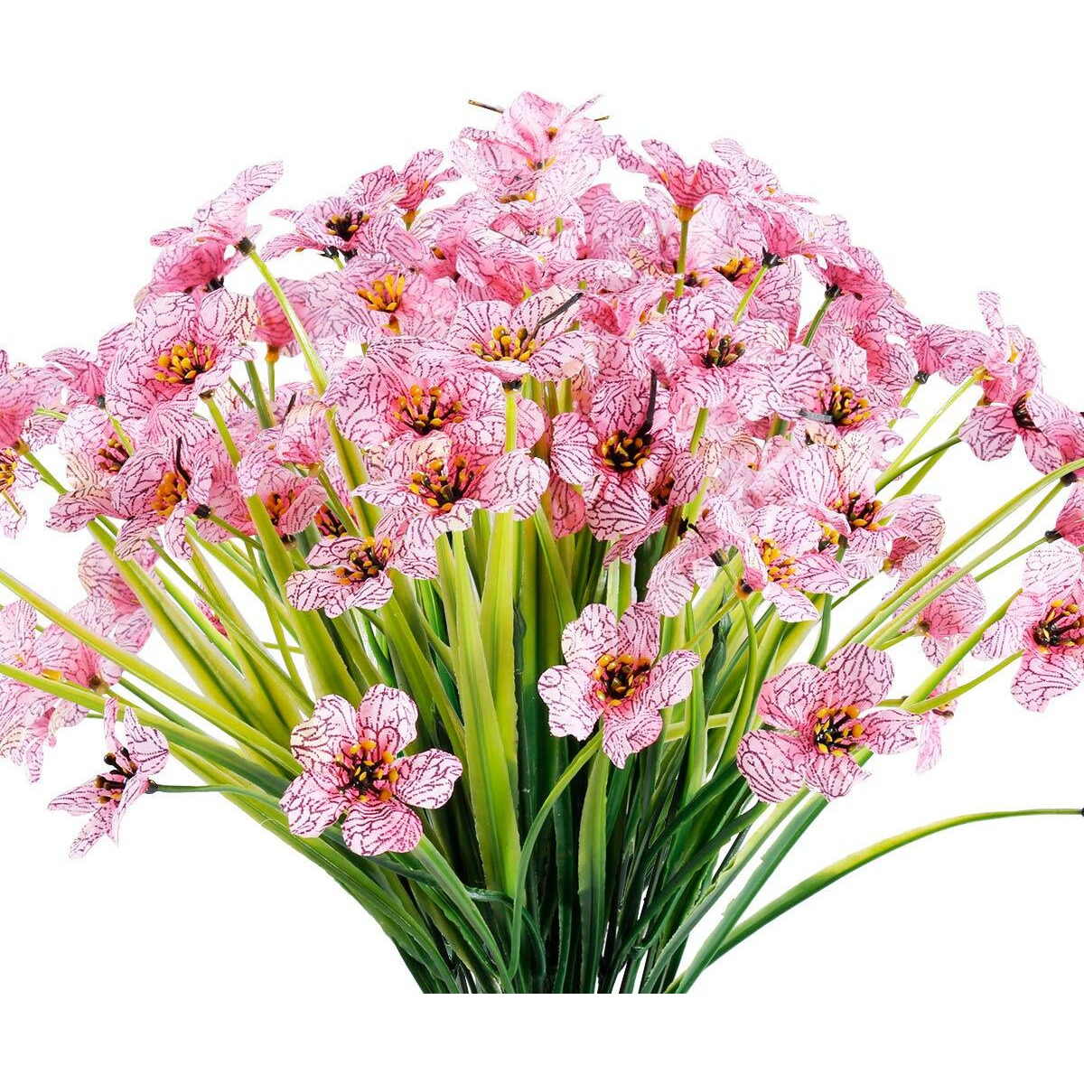 Jemong 12 Bundles Artificial Flowers Outdoor Uv Resistant Fake Flowers No Fade Faux Plastic Plants Garden Porch Window Box Decorating (Pink)