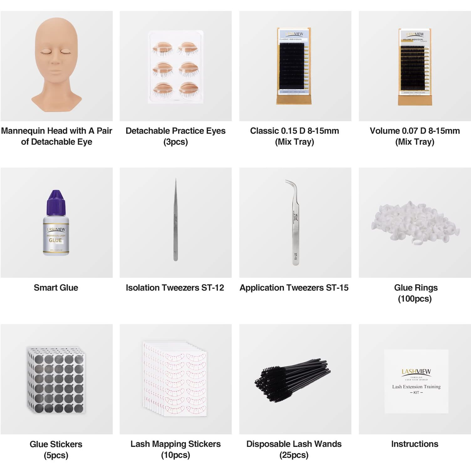 Lashview Lash Extension Kit, Eyelash Extension Kit,Professional Eyelash Mannequin Head Kit With 4Pc Removable Eyelids, Lash Kit For Eyelash Extensions Beginners,Training Makeup And Eyelash Graft