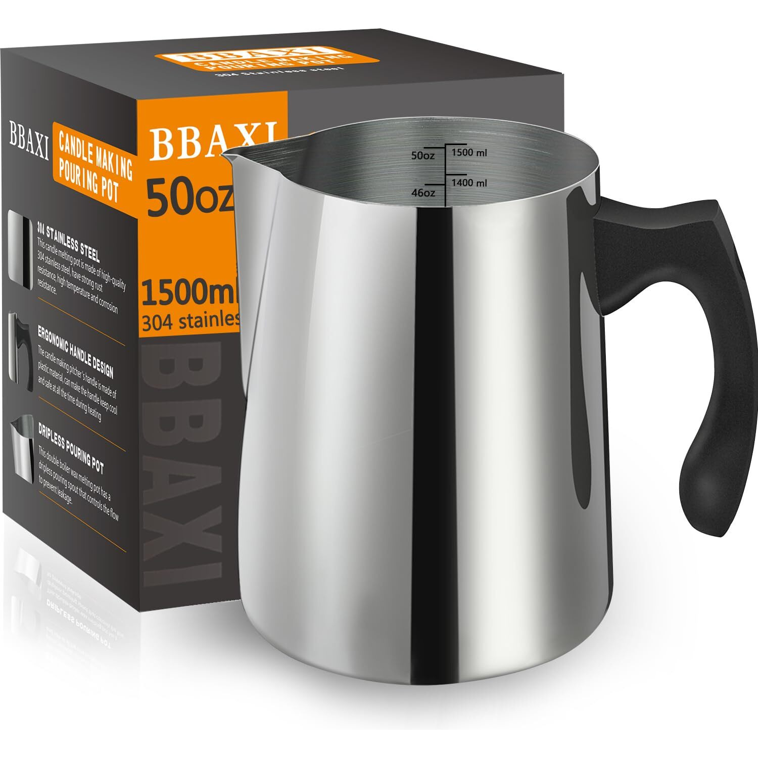 Candle Making Pouring Pot, 1500 Ml/50 Oz Candle Pouring Pitcher, 304 Stainless Steel Candle Making Pitcher With Heat-Resistant Handle And Dripless Pouring Spout Design