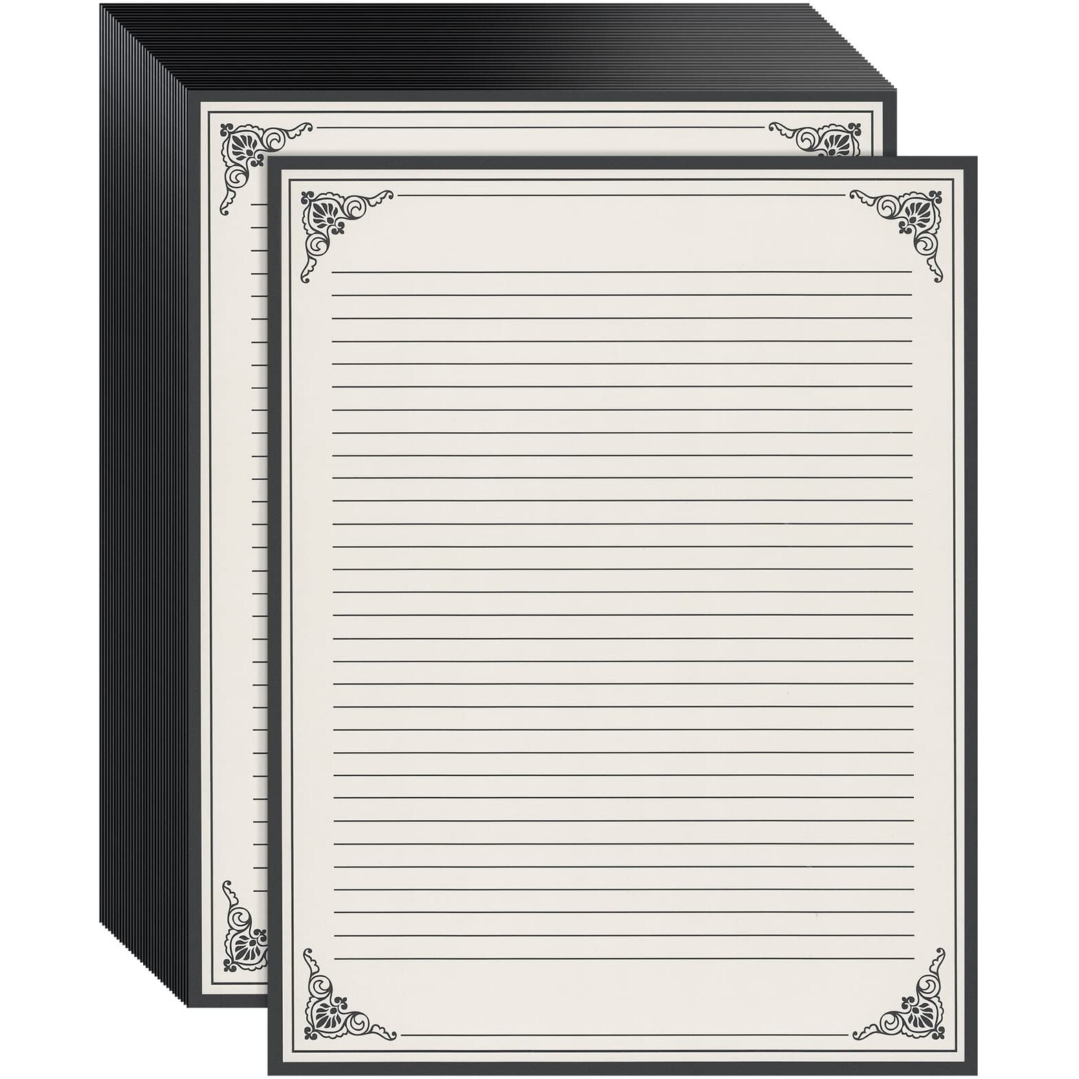 48 Sheets Fancy Vintage Lined Paper With Antique Border Design, Aged Stationery For Writing Letters, Invitations, Poems, Lyrics, Notes, Cream Color (85 X 11 Inches)