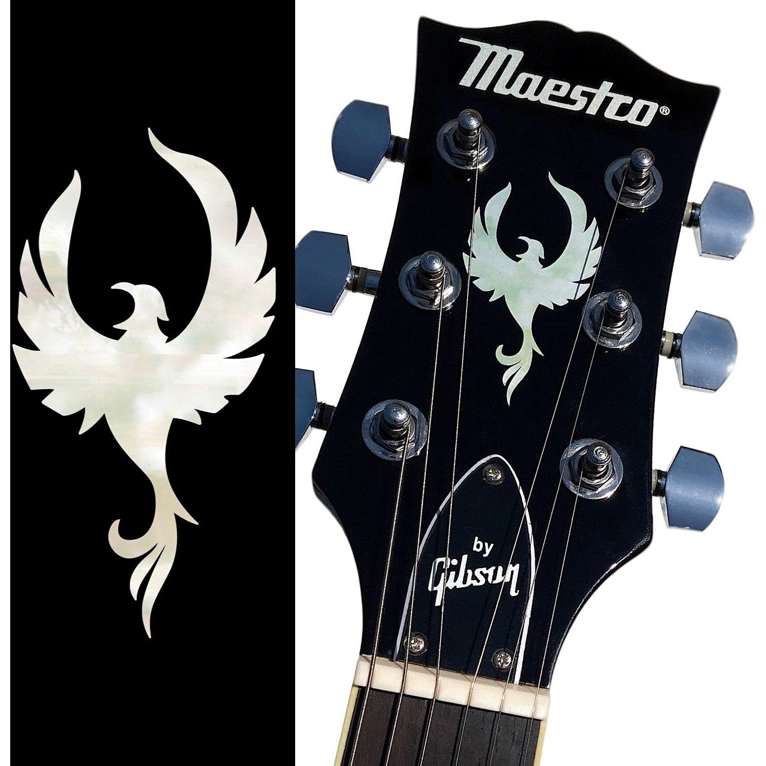 Inlay Sticker For Guitar Headstock - Phoenix Bird - White Pearl