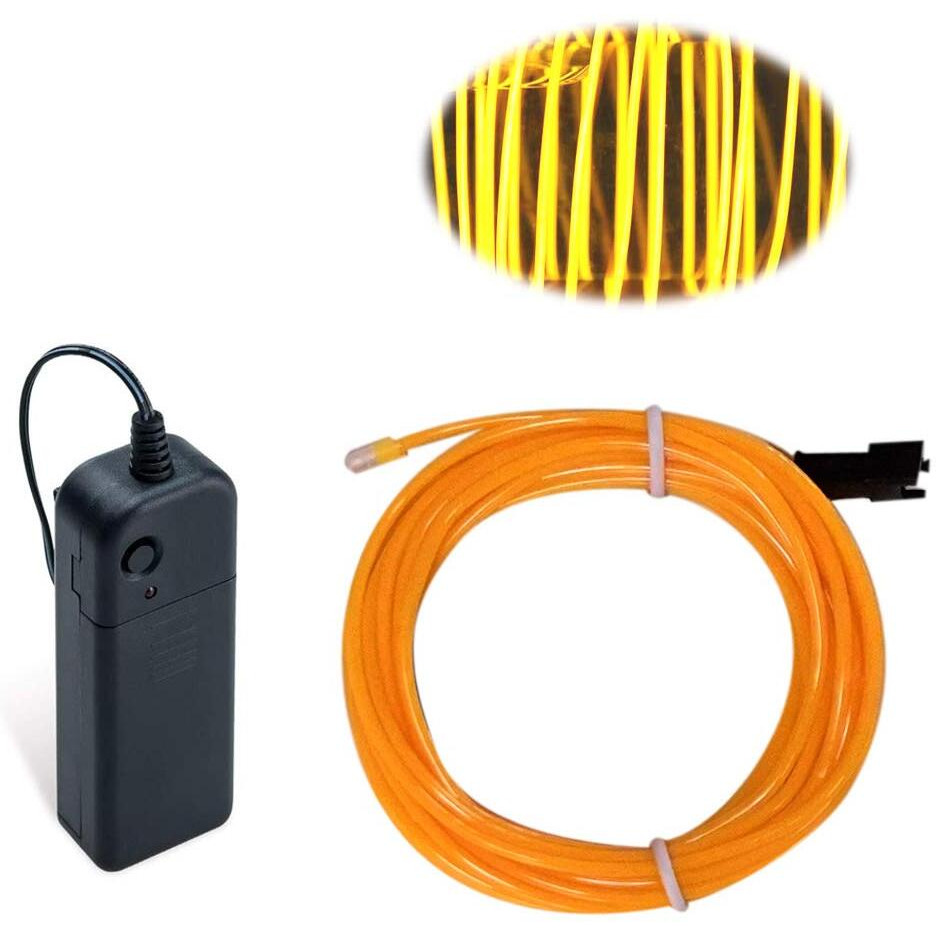 Maxlax El Wire Yellow, 16.4Ft/5M Portable Battery Pack Neon Lights Strip 360