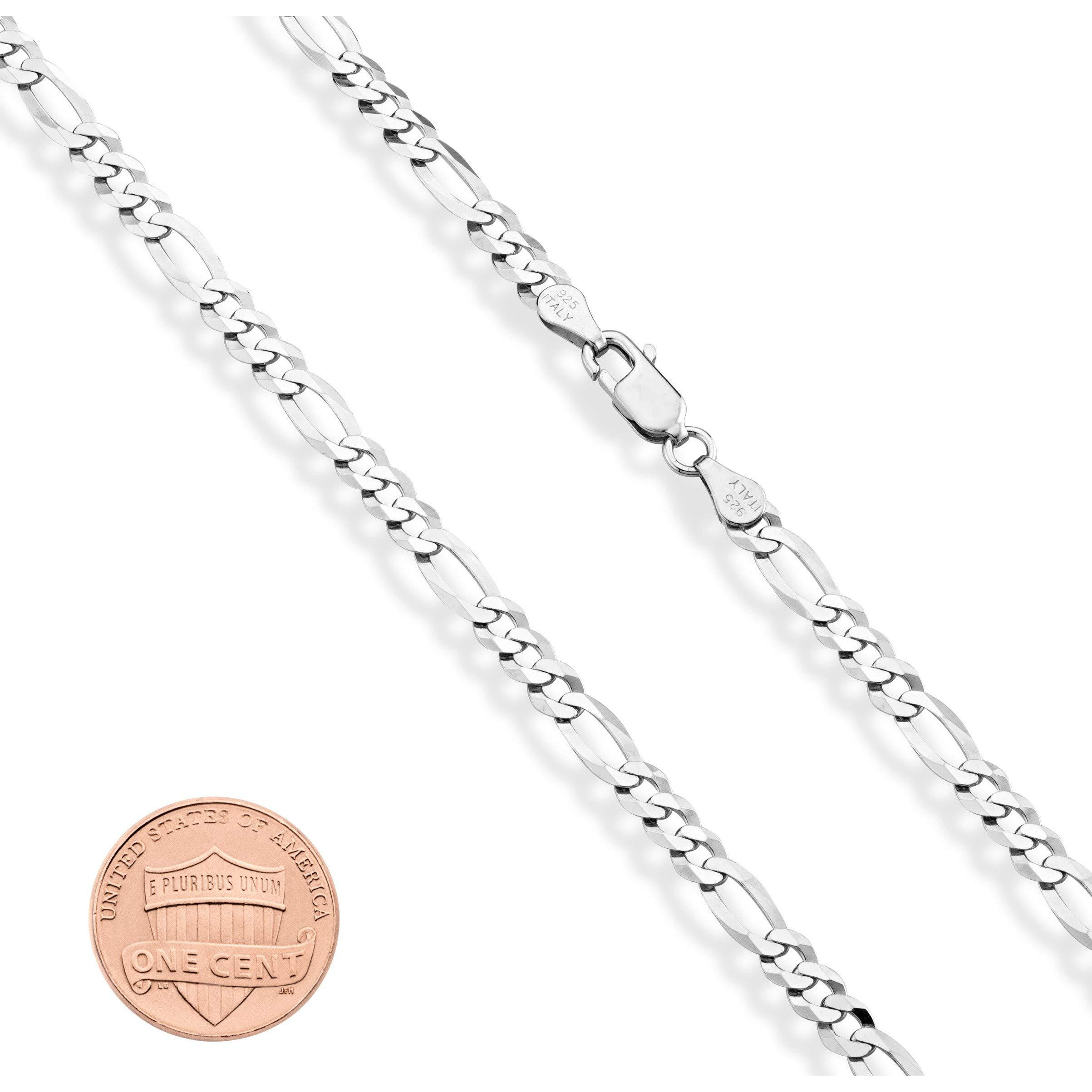 Miabella Solid 925 Sterling Silver Italian 5Mm Diamond-Cut Figaro Chain Bracelet For Women Men, Made In Italy (Length 7 Inches)