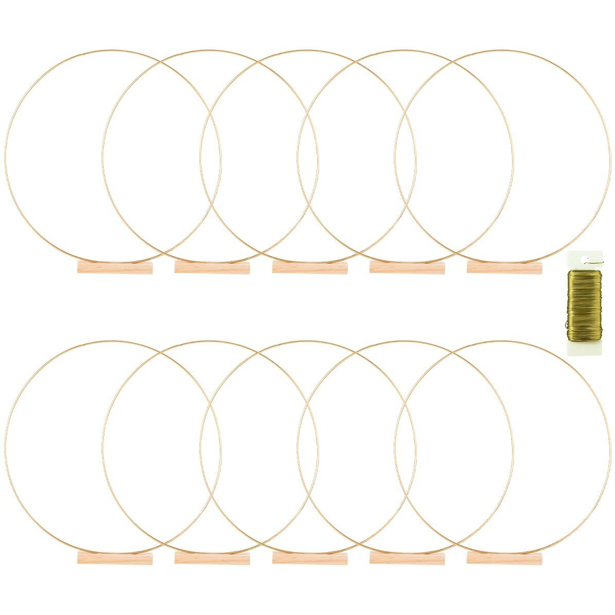 10 Pack Floral Hoop With Holders And 38-Yard Paddle Wire 18 Inch Metal Rings For Diy Centerpiece Table Decorations Crafts Macrame Rings Hoop Wreath Dream Catcher Rings Wedding Christmas Wreaths, Gold