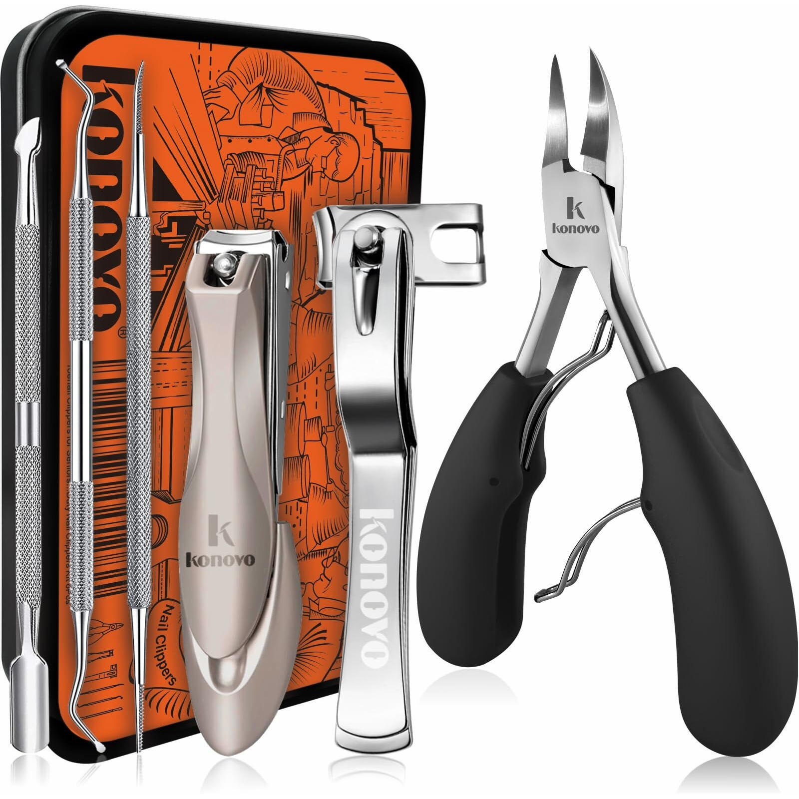 Toenail Clippers For Seniors Thick Toenails, Toe Nail Clippers Adult Thick Nails Long Handle, Professional Heavy Duty Nail Clippers 6Pcs Black