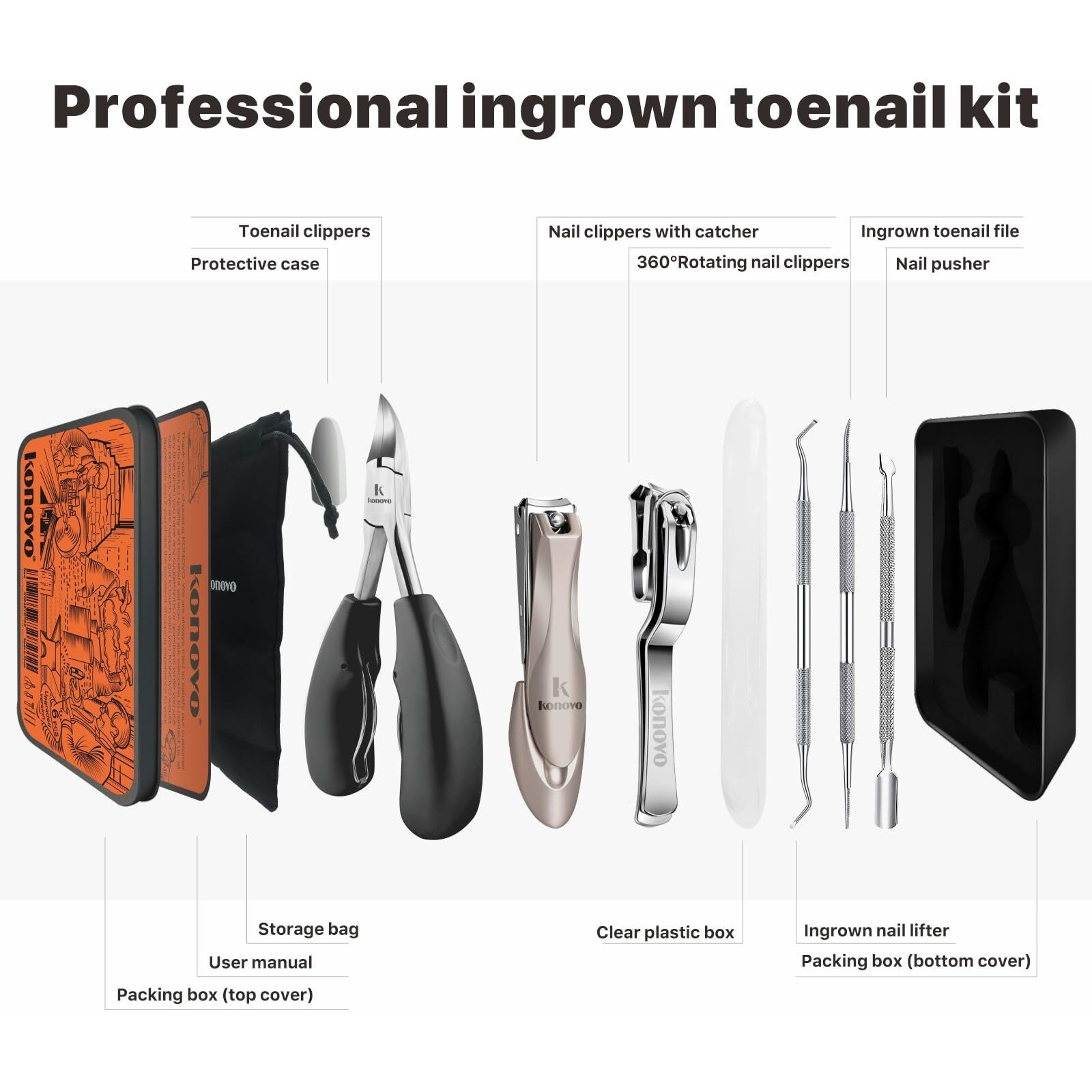 Toenail Clippers For Seniors Thick Toenails, Toe Nail Clippers Adult Thick Nails Long Handle, Professional Heavy Duty Nail Clippers 6Pcs Black