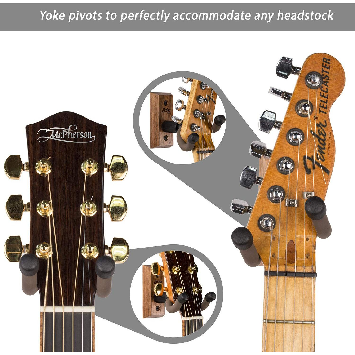 String Swing Guitar Wall Mount Hanger With Keeper Strap- Electric Acoustic And Bass Guitars Cc01K-Bw