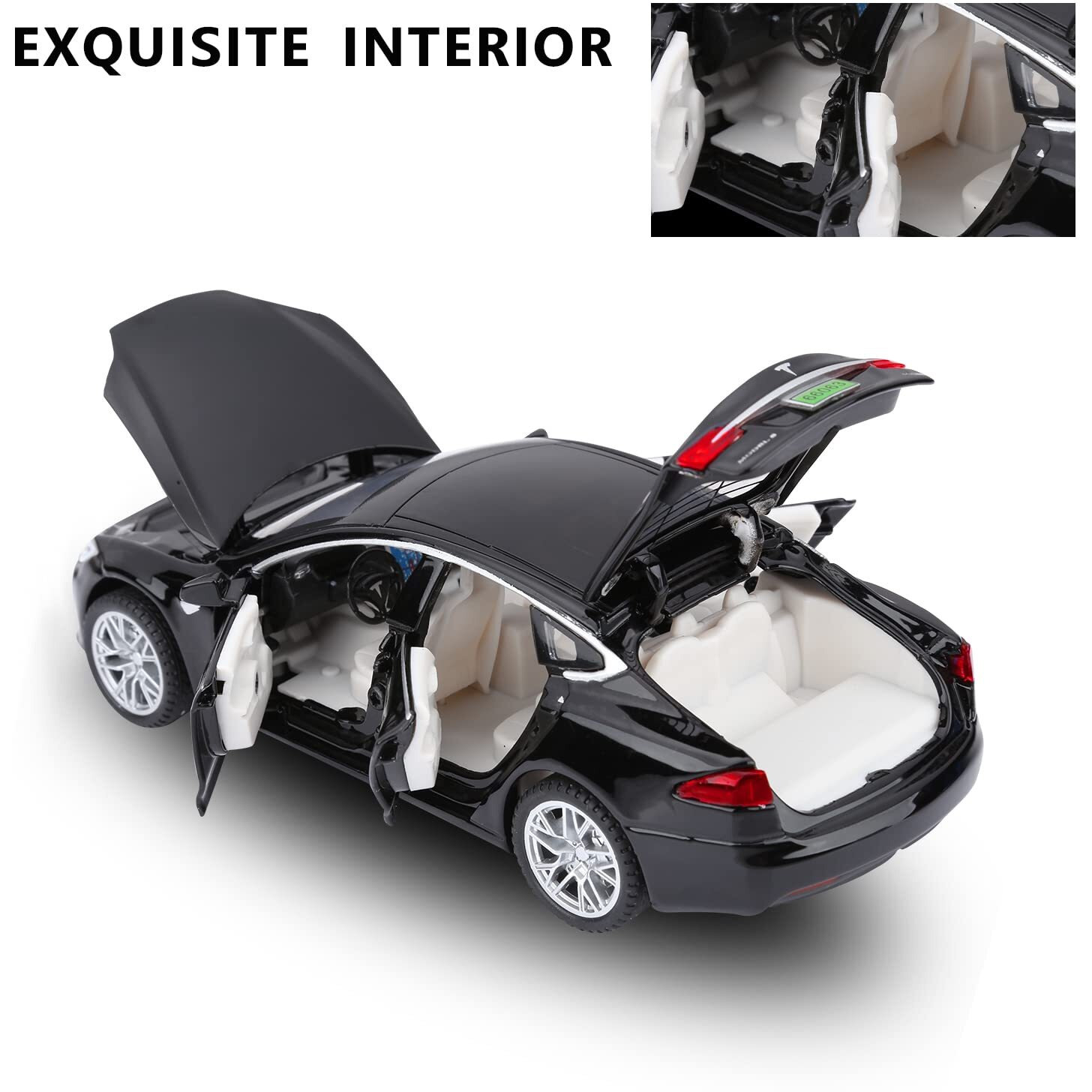 Sasbsc Toy Cars Model S Die Cast Metal Model Cars With Door Open Light And Sound Pull Back Car Toys For Boys And Girls 3-12 Years Old (Black)