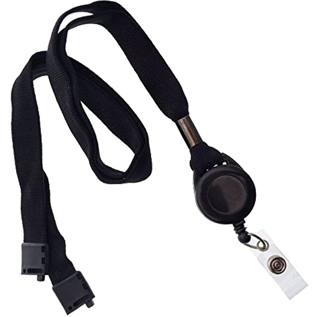 Bulk 25 Pack - Comfort Black Breakaway Lanyard & Badge Reel Combo By Specialist Id