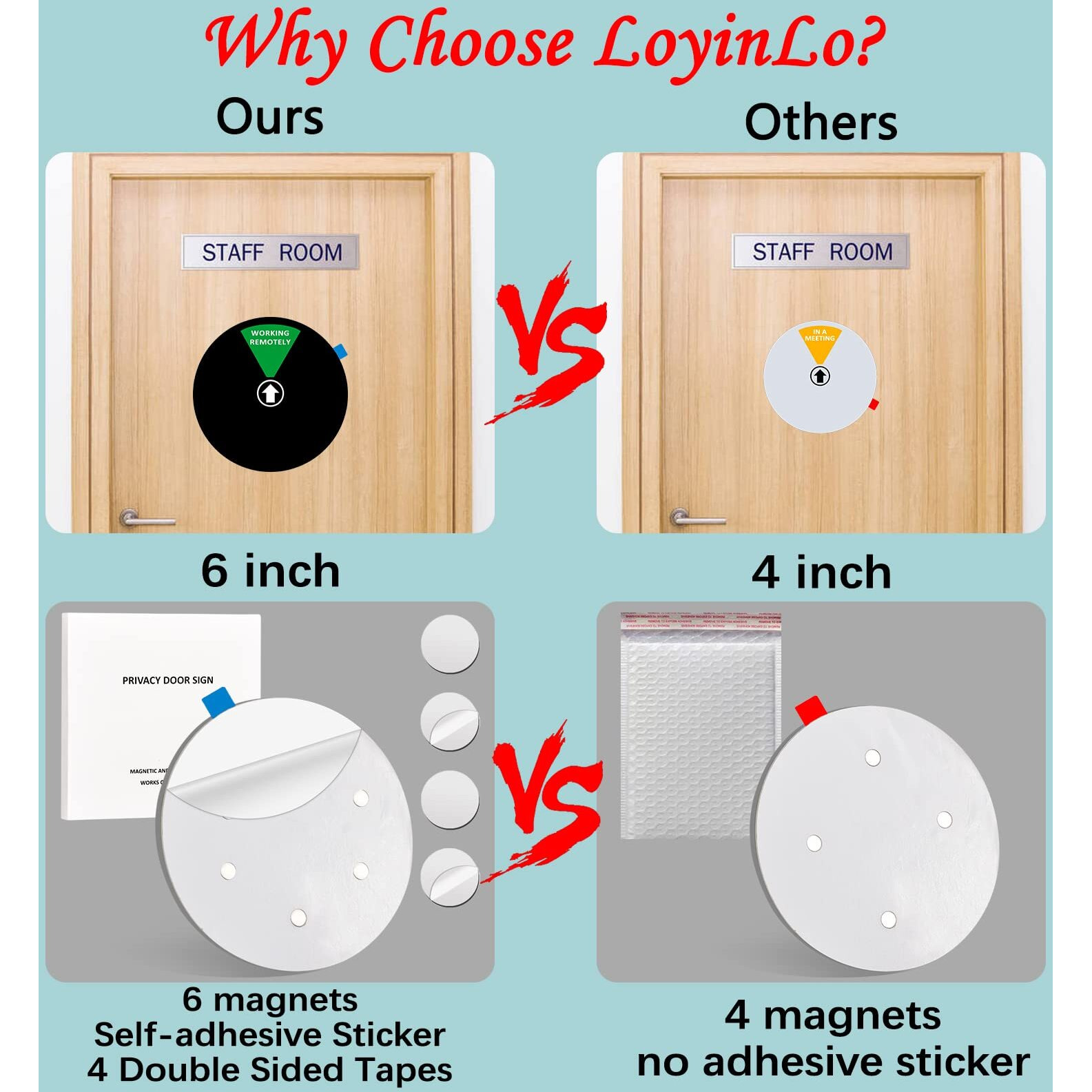 Privacy Door Sign, Do Not Disturb/Come In Welcome/Out Of Office/In A Meeting/Back Soon/Working Remotely Sign, That Lets Others Know Whether You'Re Available Or Not For Office (6Inch,Black)