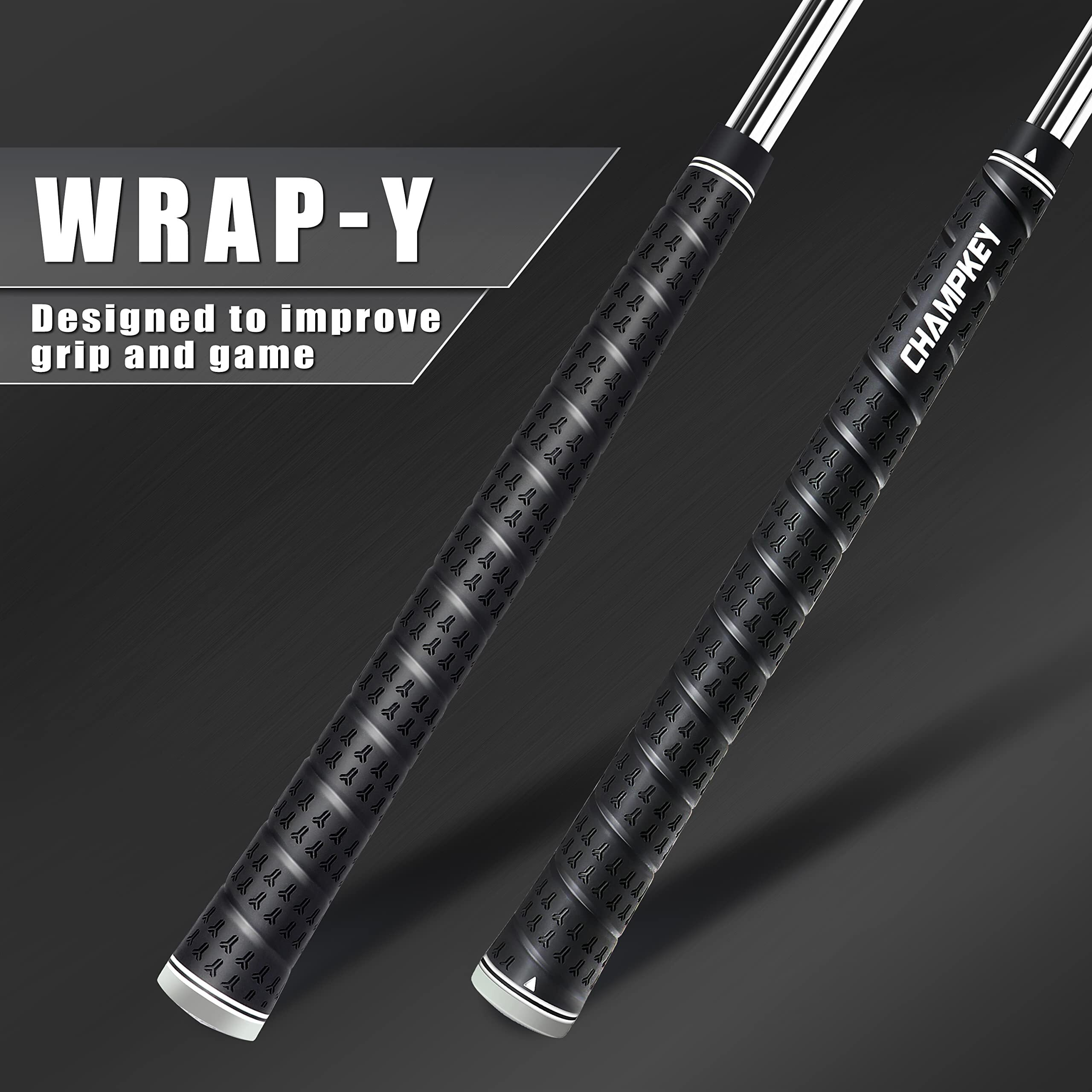 Champkey Wrap-Y Rubber Golf Grips 13 Pack Come With All Repair Kits - High Feedback And Traction Golf Club Grips(Midsize, Black)