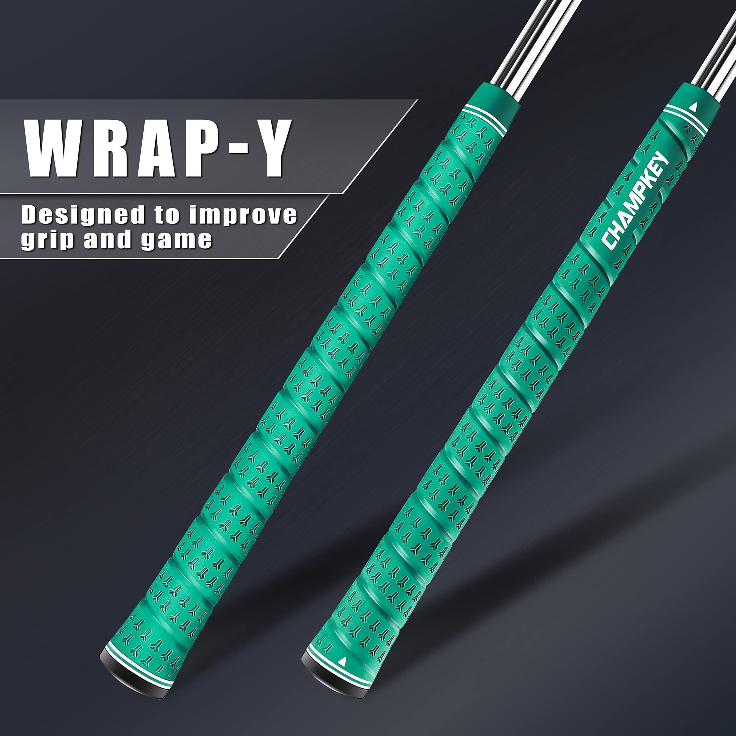 Champkey Wrap-Y Rubber Golf Grips 13 Pack Come With All Repair Kits - High Feedback And Traction Golf Club Grips(Midsize, Green)