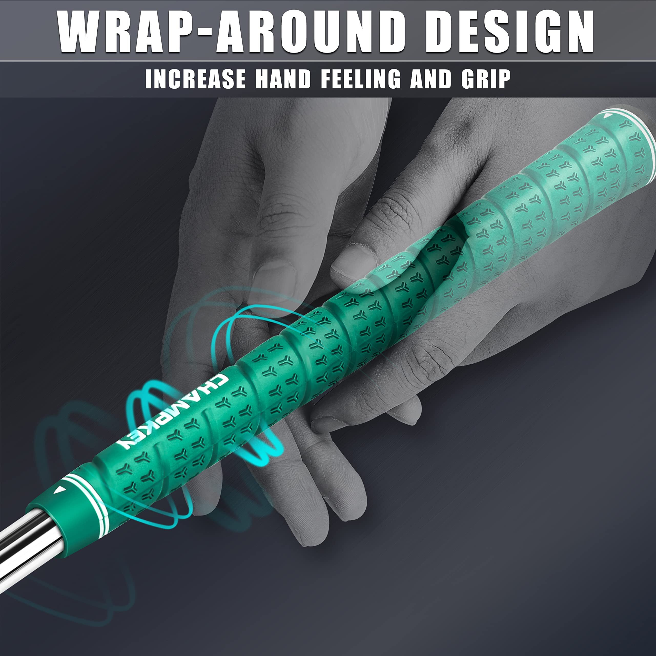 Champkey Wrap-Y Rubber Golf Grips 13 Pack Come With All Repair Kits - High Feedback And Traction Golf Club Grips(Midsize, Green)