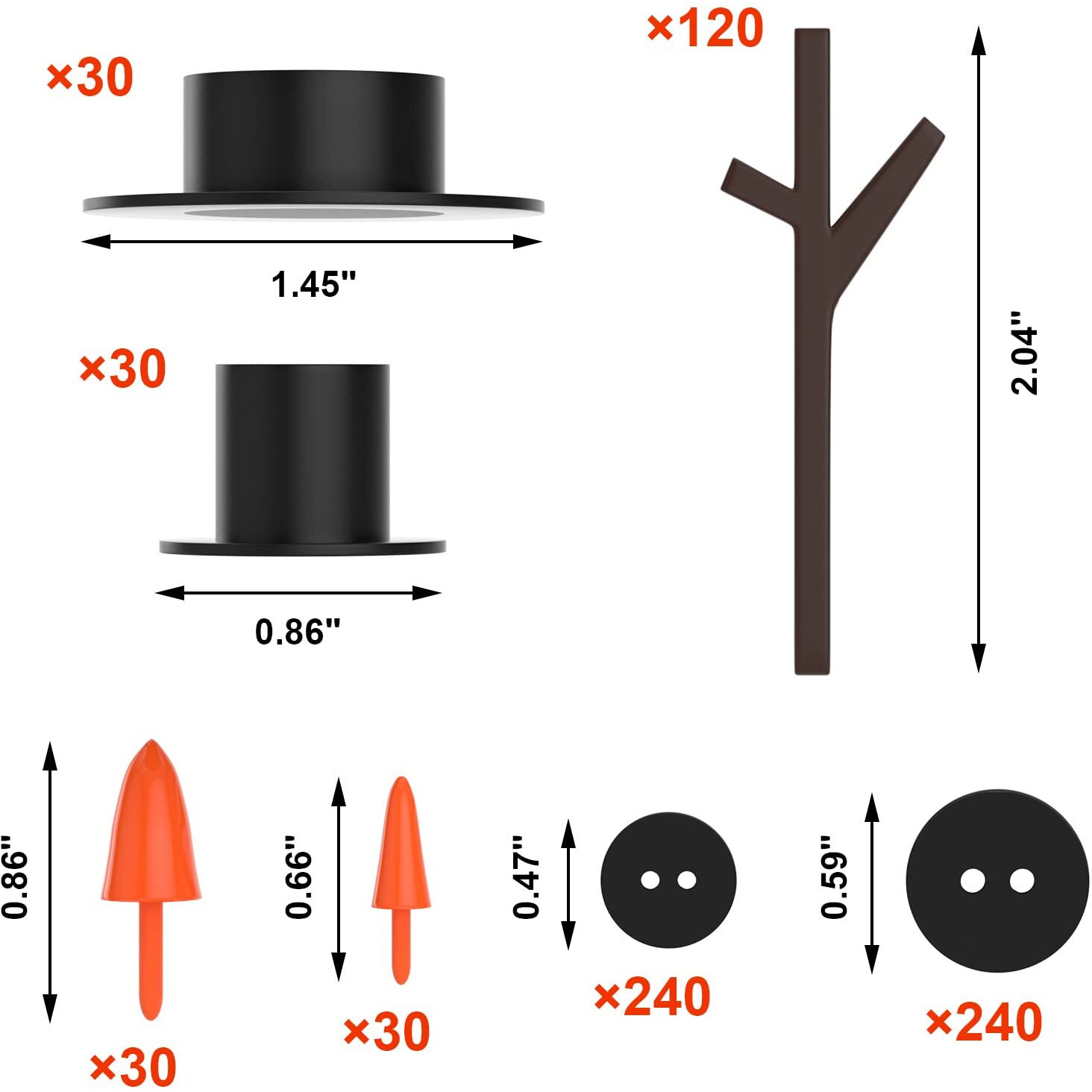 Outivity 600 Pcs Snowman Crafts Diy Kits For Winter Kids Holiday Party Decor Gift,Includes 60 Mini Black Top Hats,360 Tiny Sewing Buttons,60 Carrot Noses Buttons And 120 Snowman Hands