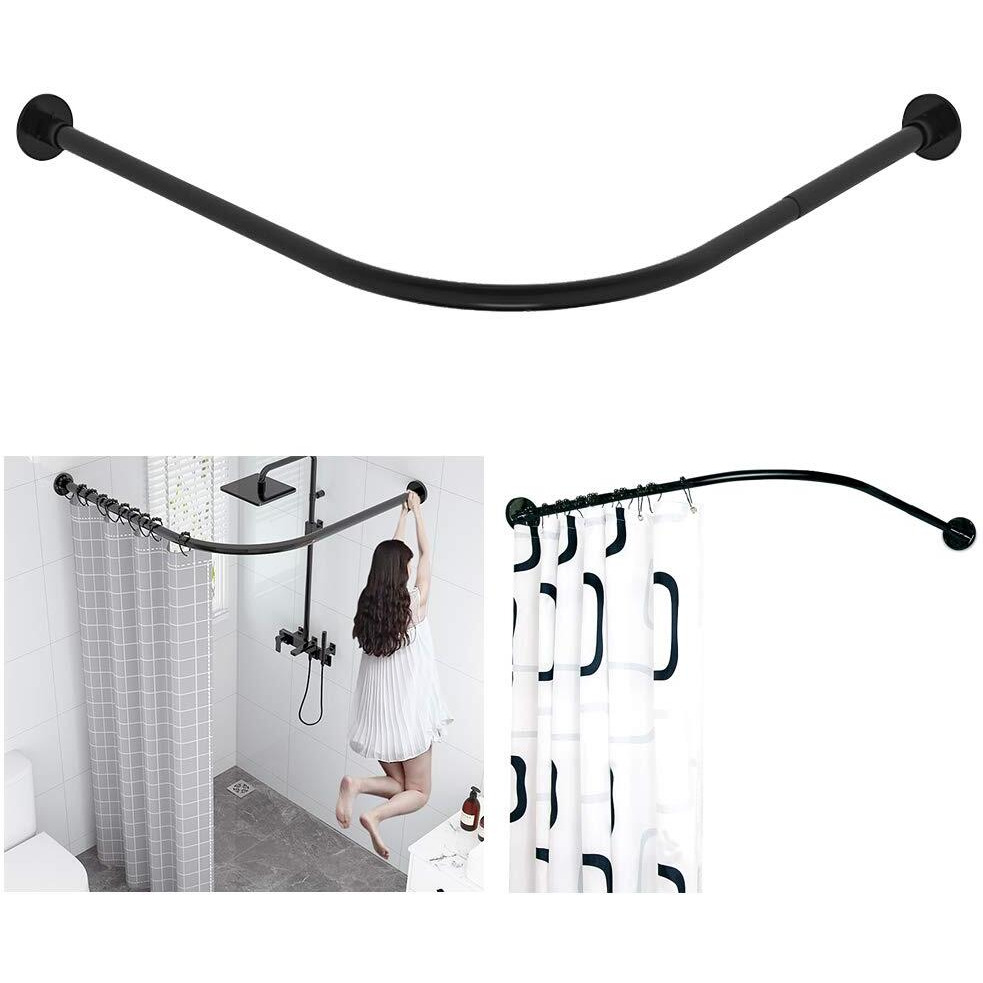 Sikaiqi Stretchable 304 Stainless L Shaped Bathroom Bathtub Corner Shower Curtain Rod Rack (Black 27.55&quot-39.37&quotX27.55&quot-39.37&quot)