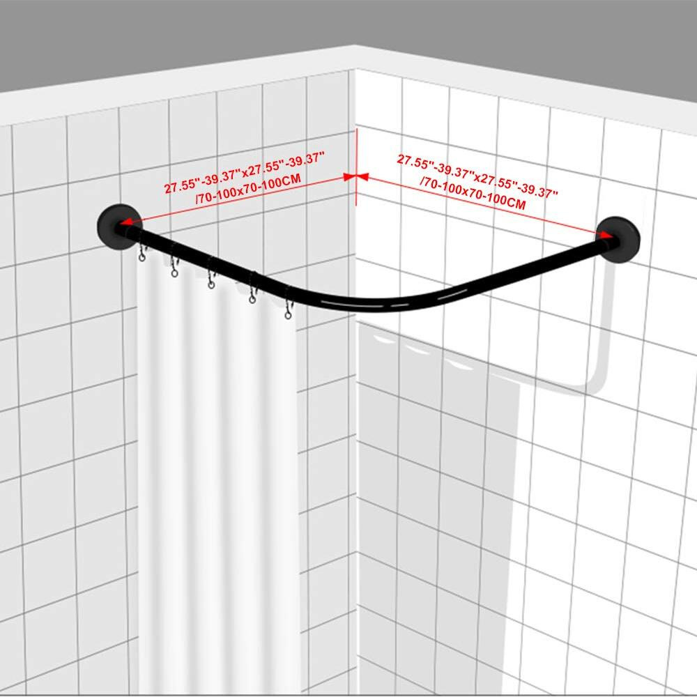 Sikaiqi Stretchable 304 Stainless L Shaped Bathroom Bathtub Corner Shower Curtain Rod Rack (Black 27.55&quot-39.37&quotX27.55&quot-39.37&quot)