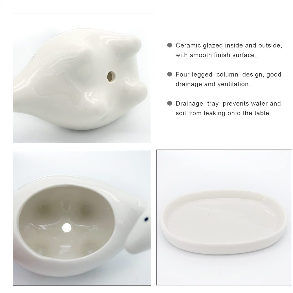 Gelive White Dinosaur Ceramic Succulent Planter Flower Plant Pot Window Box With Saucer Cartoon Animal Decor, 5 Inch, Indoor Outdoor