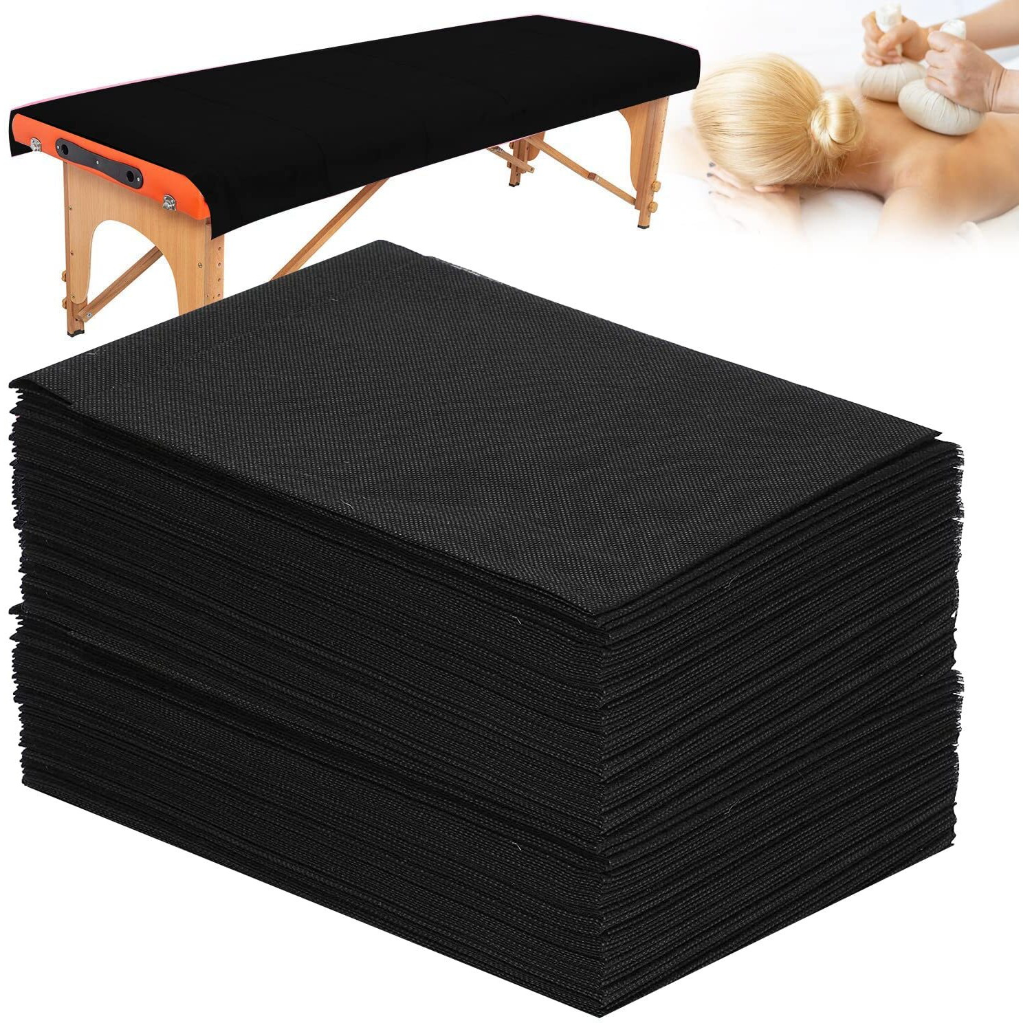 50 Pcs 31" X 79&quotThick Soft Massage Table Sheets Sets Disposable Spa Bed Sheets Non Woven Fabric Lash Bed Cover (Black)