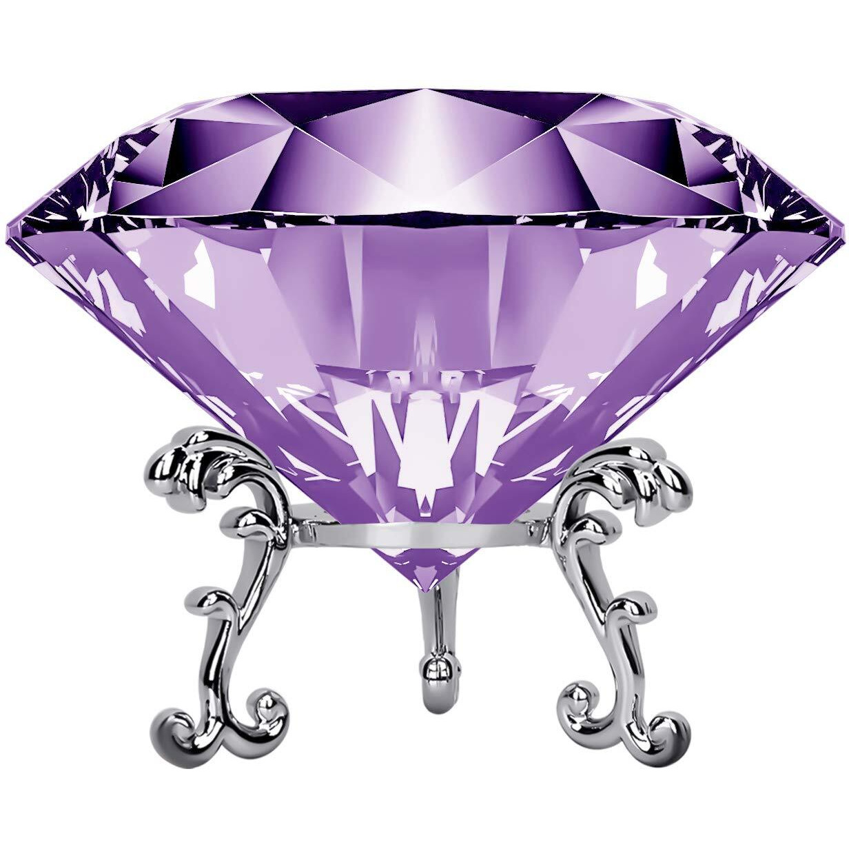 Large Crystal Diamond Paperweight With Stand Jewels Wedding Decorations Centerpieces Home Decor 3.15 Inch (Purple)