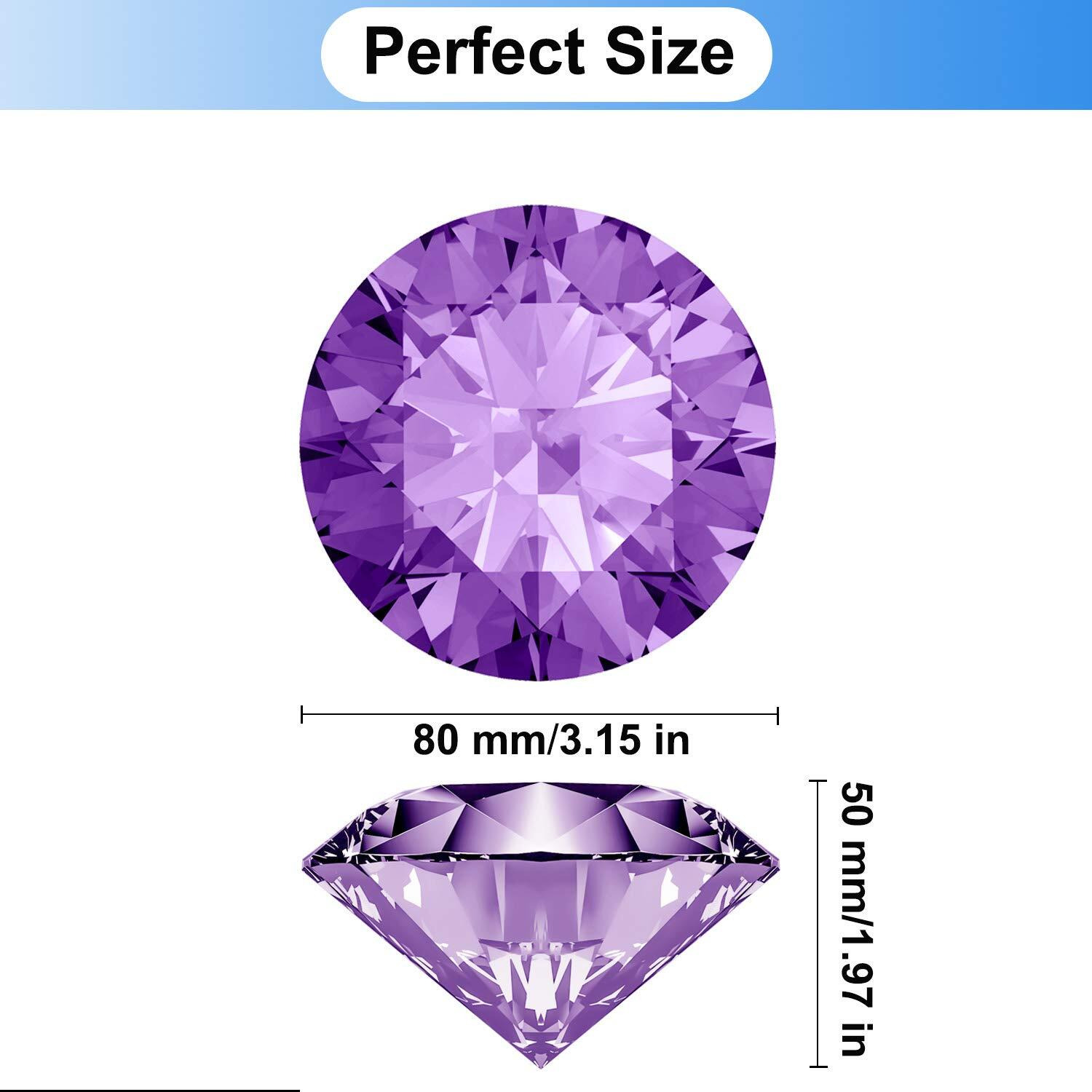 Large Crystal Diamond Paperweight With Stand Jewels Wedding Decorations Centerpieces Home Decor 3.15 Inch (Purple)