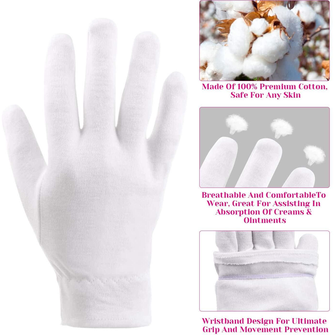 100 Percent Cotton Gloves For Dry Hands Eczema, Selizo 10 Pairs White Cotton Gloves For Women Dry Hands Moisturizing Cosmetic Sensitive Irritated Skin Spa