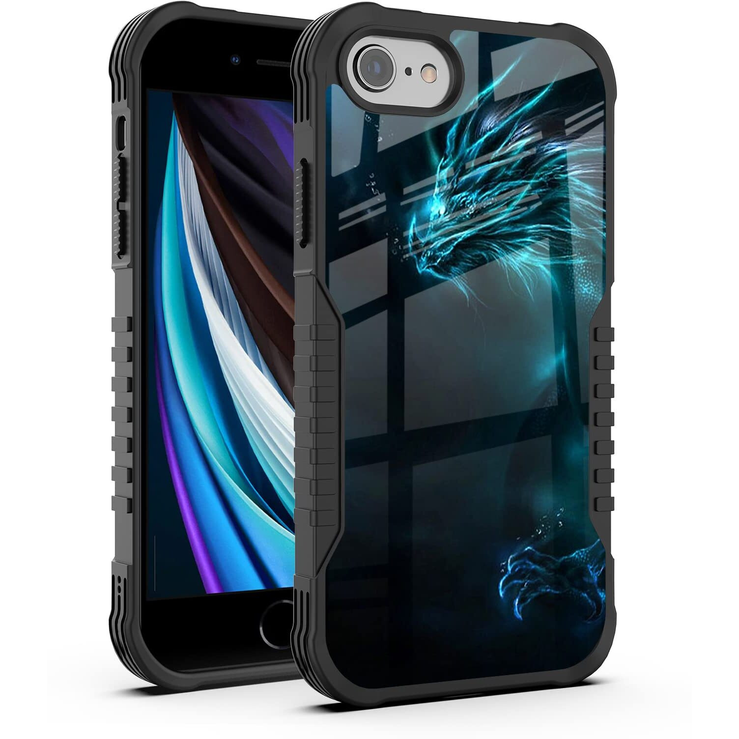 Fjyuanqi For Iphone Se 2022/2020 Case Men Boys, Cool Blue Dragon Design Heavy Duty Shockproof Hard Plastic Bumper +Soft Silicone Rubber Protective Case For Iphone 7/8/6/6S/Se 3Rd 2Nd Generation