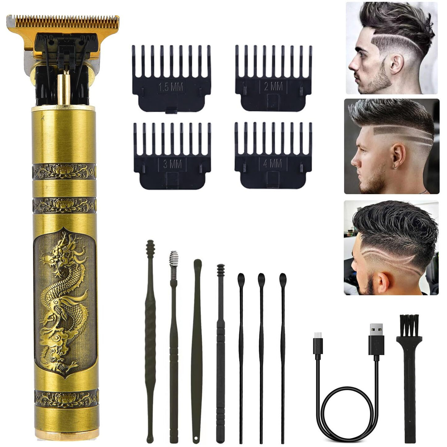 Pxlisie Professional Cordless Hair Trimmer, T-Blade Hair Clippers For Men, Zero Gapped Trimmer Rechargeable Beard Trimmer Edgers Clippers Hair Cutting Kit With Guide Combs, Ear Spoon Tool Set