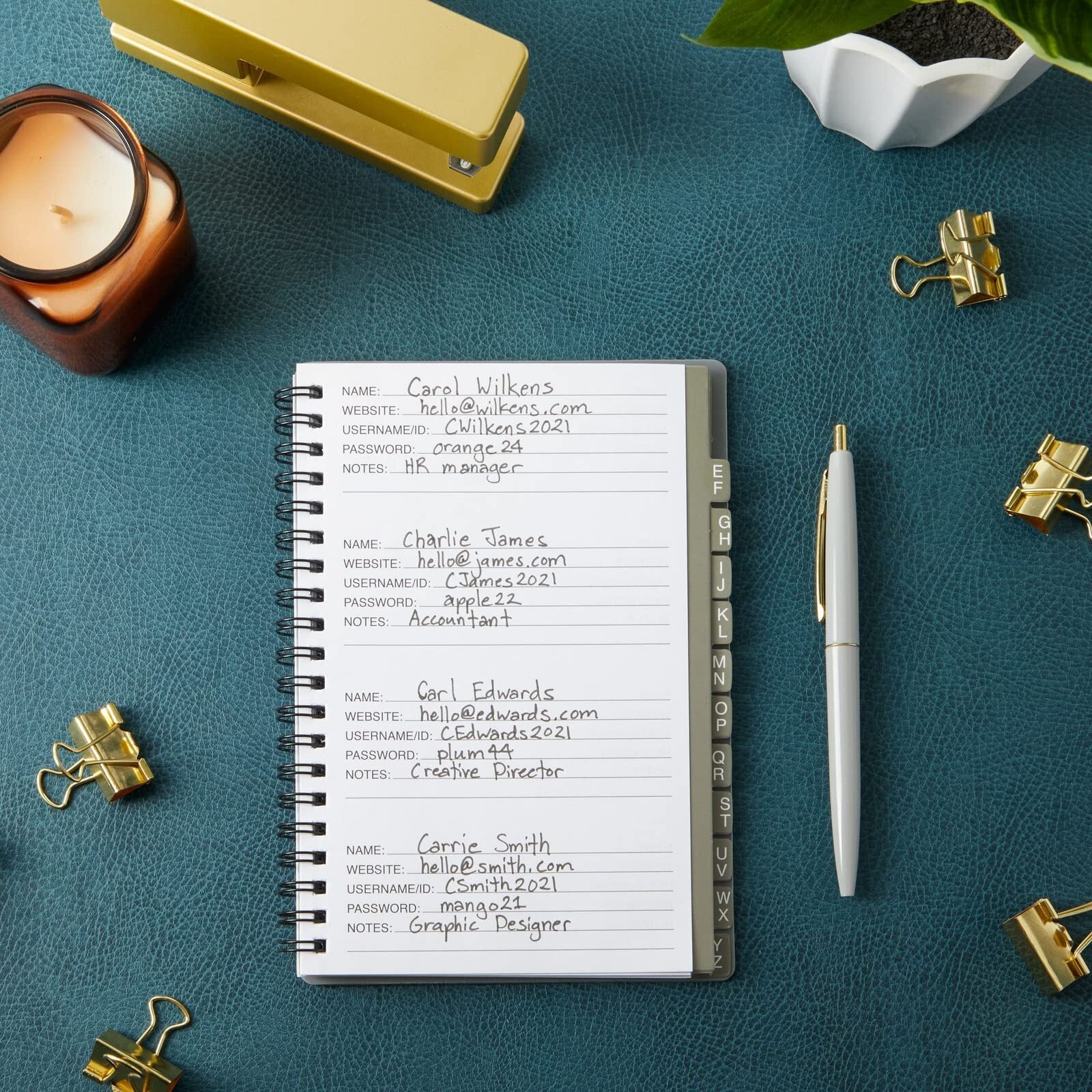 Juvale 2 Pack Spiral Password Notebook With Alphabetical Tabs, Internet Address Keeper Logbooks, Gray/Black (6X7 In)